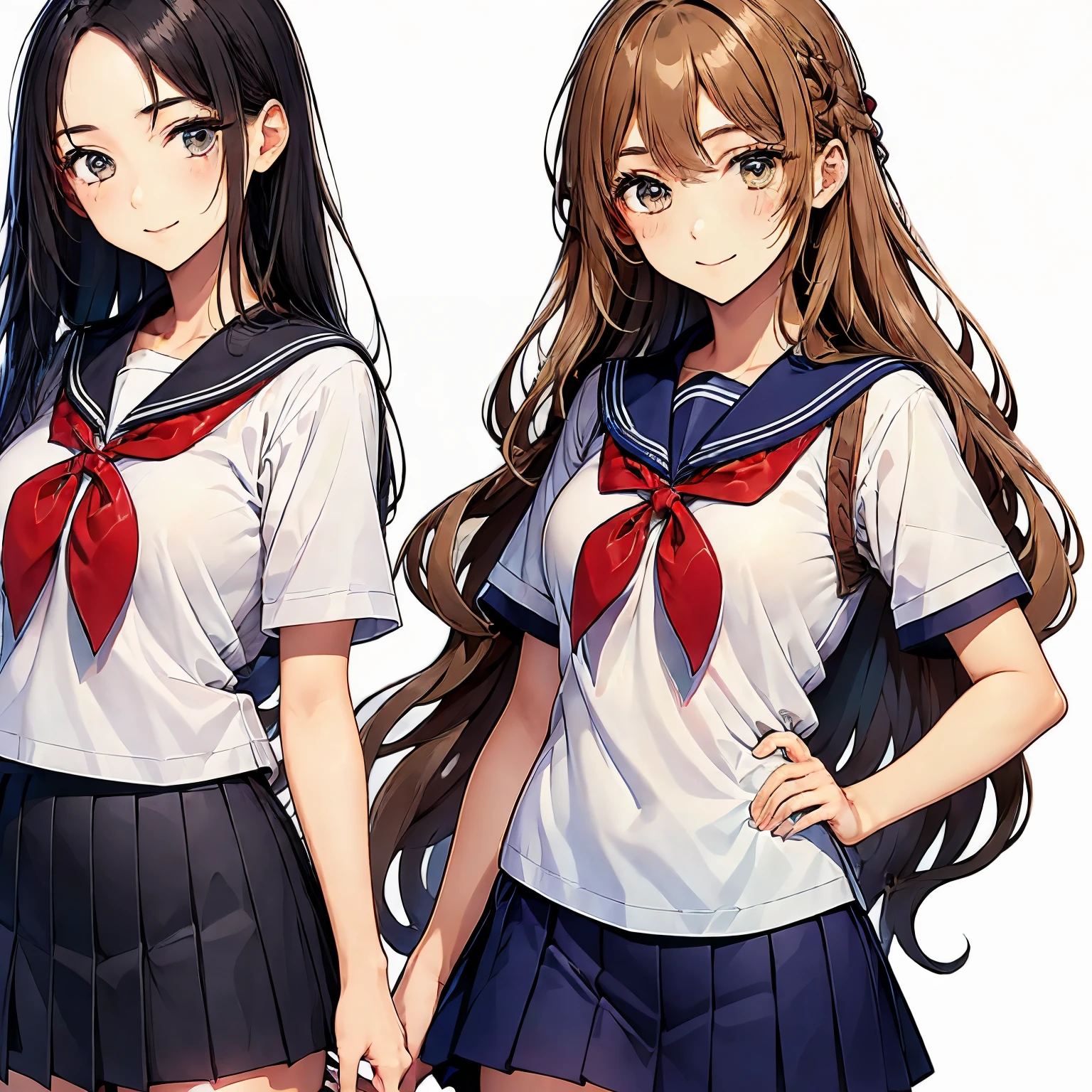 high quality,((2girls,chyuri,snuggling,smile)),Japanese high school student,short sleeve sailor school uniform,