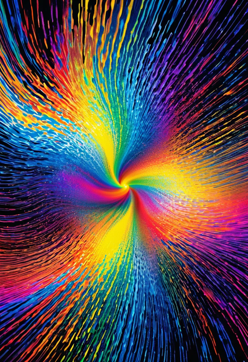 Tyndall&#39;s world of effects！it&#39;s here，You will explore the wonders of light and interlacing interference patterns using different colored light sources，

      You&#39;ll see soft, colorful rainbow-like colors appear in the interference pattern. Observe the wave nature of light.。They travel in the form of waves，And form peaks and troughs at the interference. Dynamic energy artwork. Glow colorful. Very detailed. Ultra-detailed color art., psychedelic art style, Wheels within wheels、Colorful, bright and clear