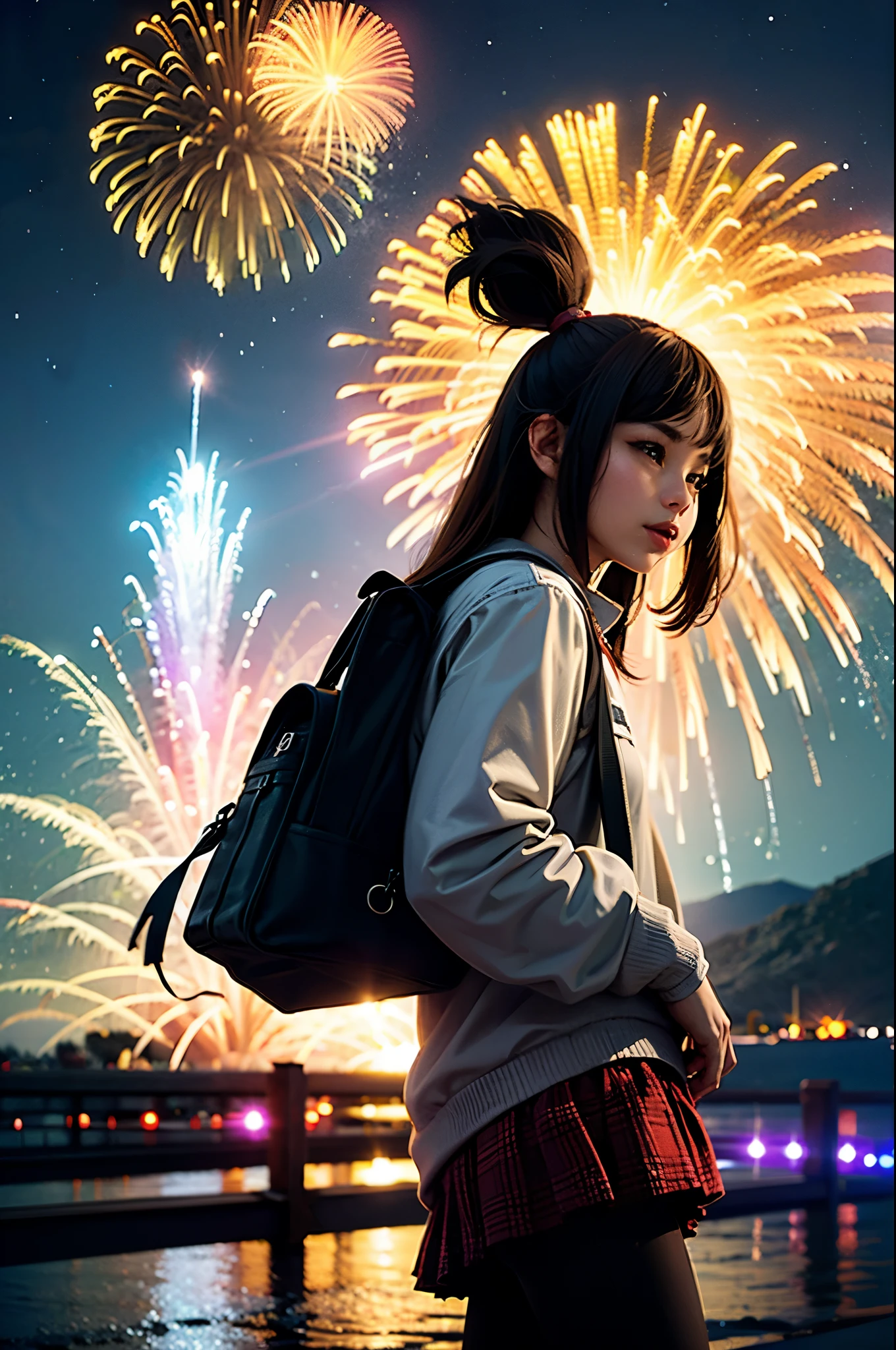 (Tyndall Effect) Disney Land with fireworks at night