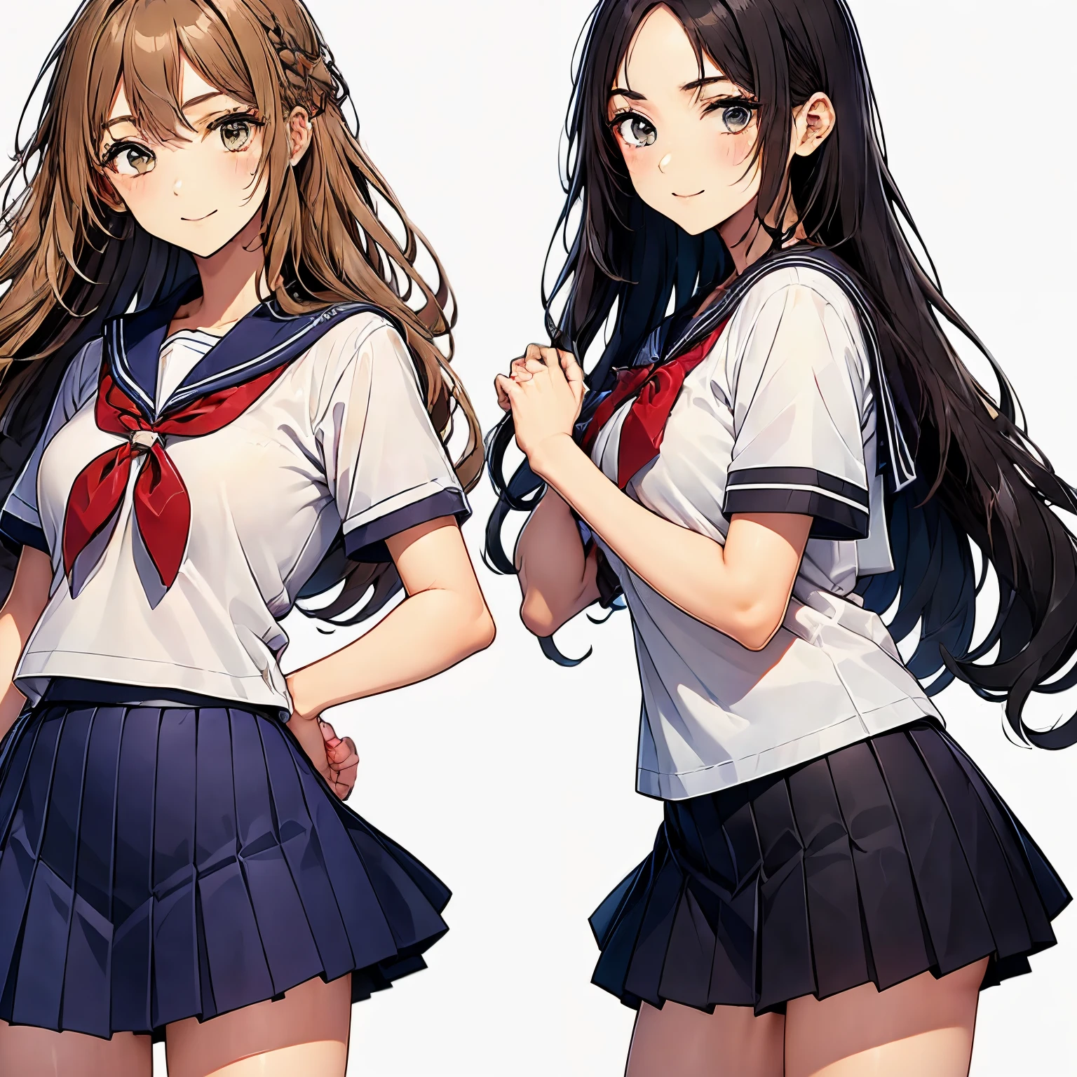 high quality,((2girls,chyuri,snuggling,smile)),Japanese high school student,short sleeve sailor school uniform,