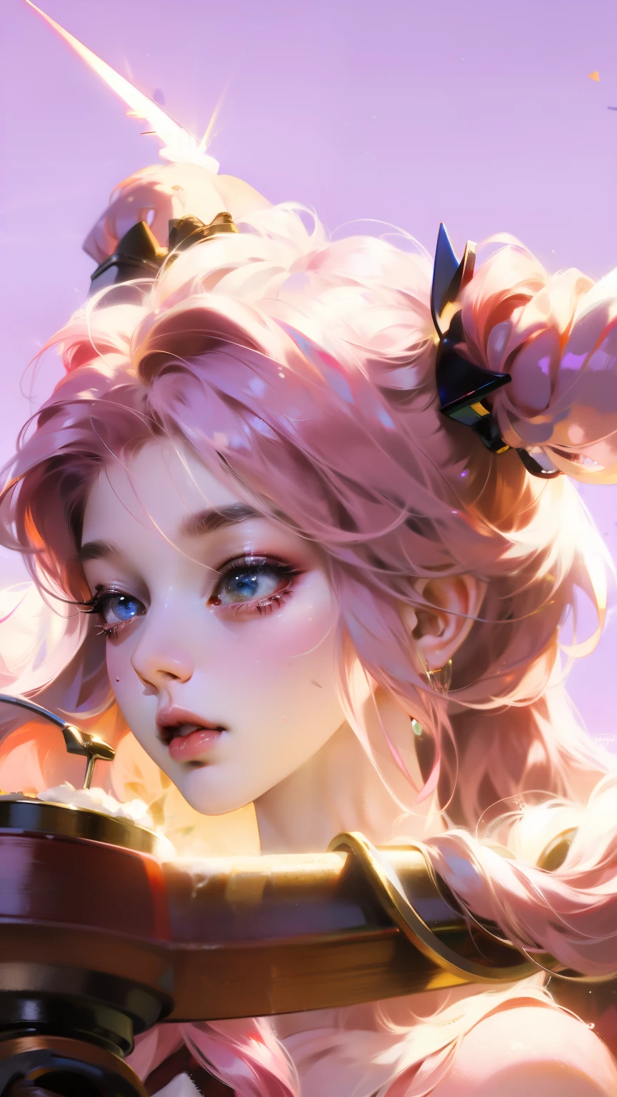 cute girl, pink hair, a bunny girl, ultra realistic, detailed lighting, anime, having