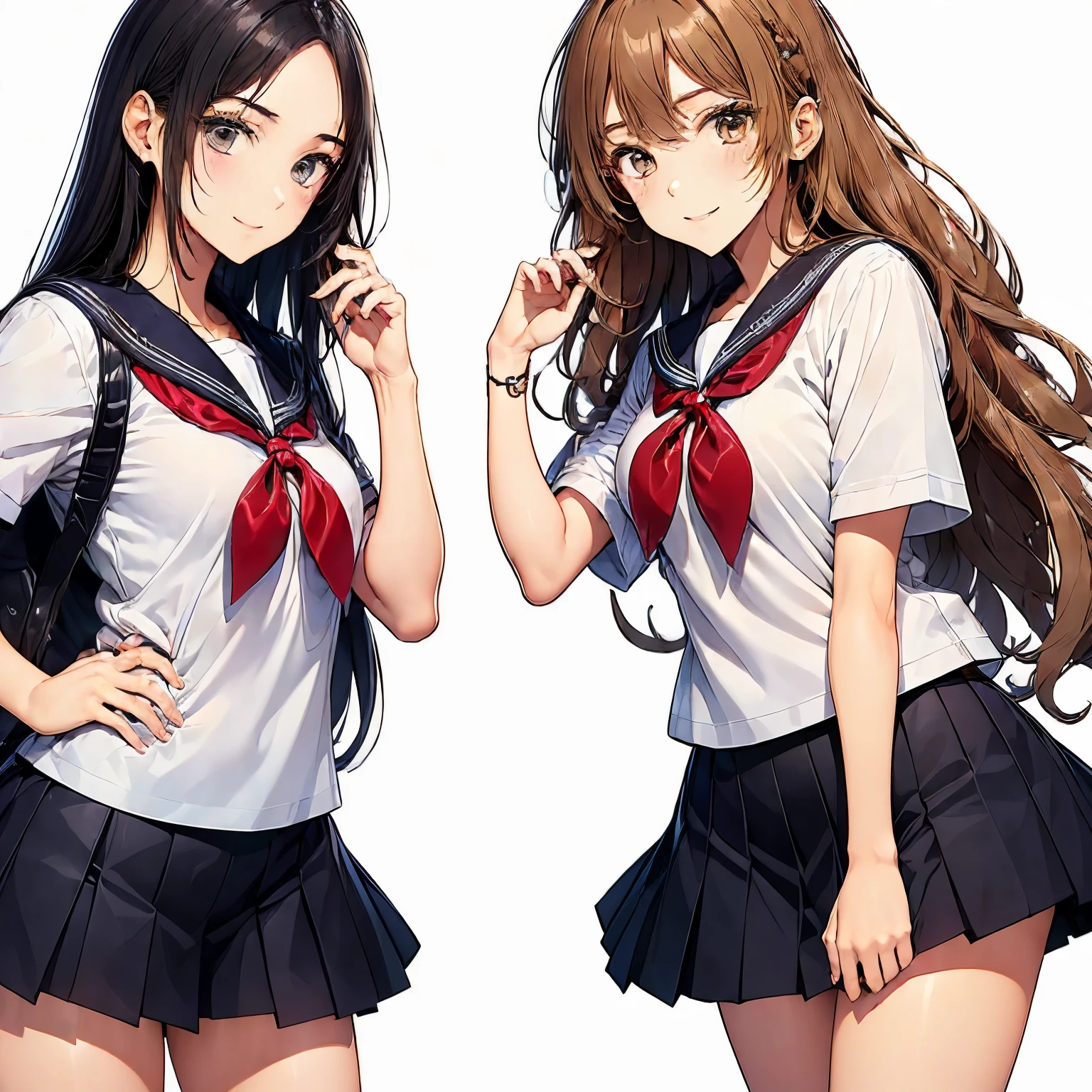 high quality,((2girls,chyuri,snuggling,smile)),Japanese high school student,short sleeve sailor school uniform,