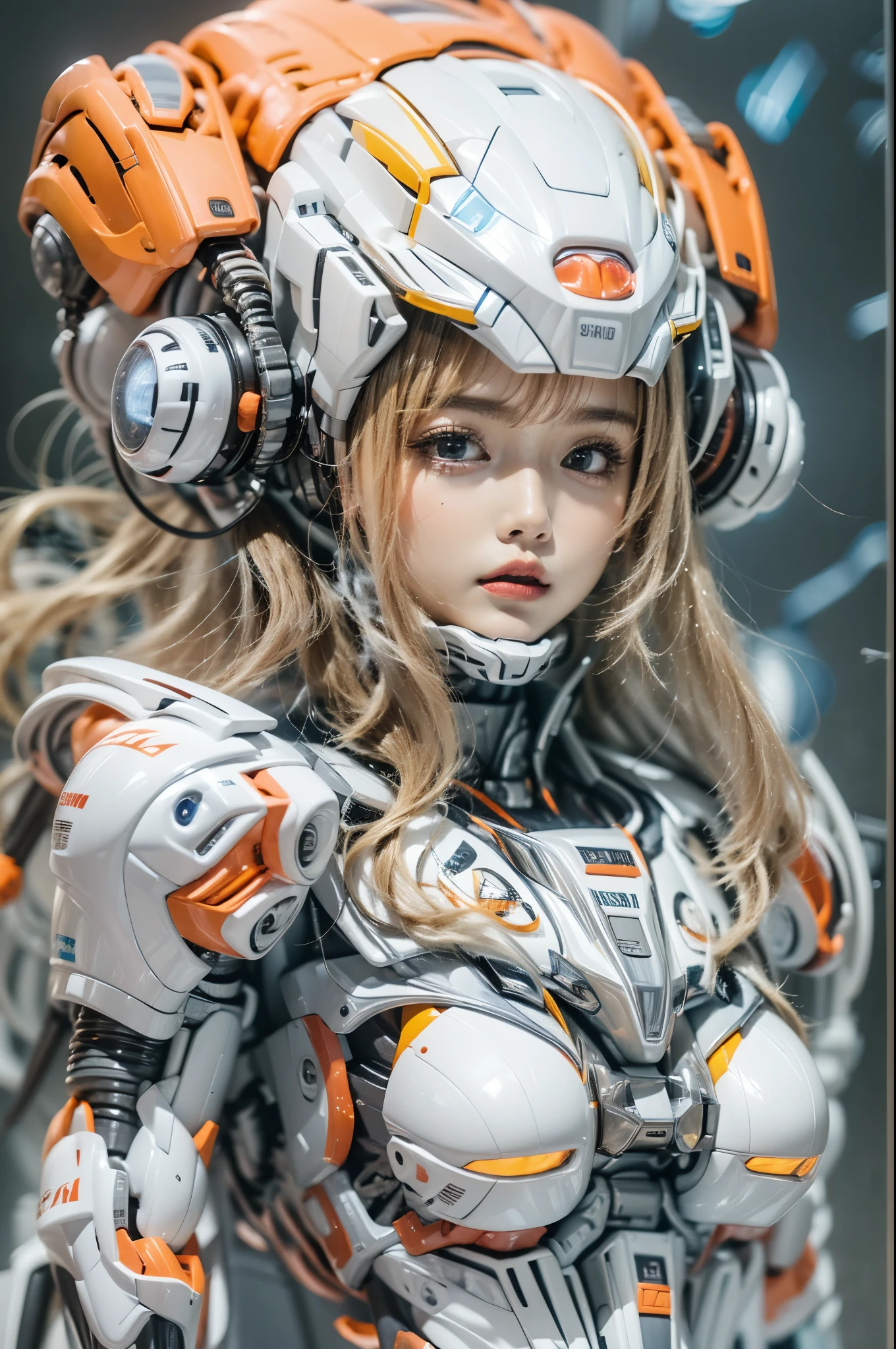 One is dressed in a futuristic suit、Woman in helmet, Mecha cyber armor girl, Armored astronaut portrait , Perfect anime robot woman, female armor, girl wearing robotic suit, cute robot girl, Beautiful girl robot, cosplayer dressed like a crab, Japan, Perfect woman, Portrait anime space cadet girl, beautiful girl