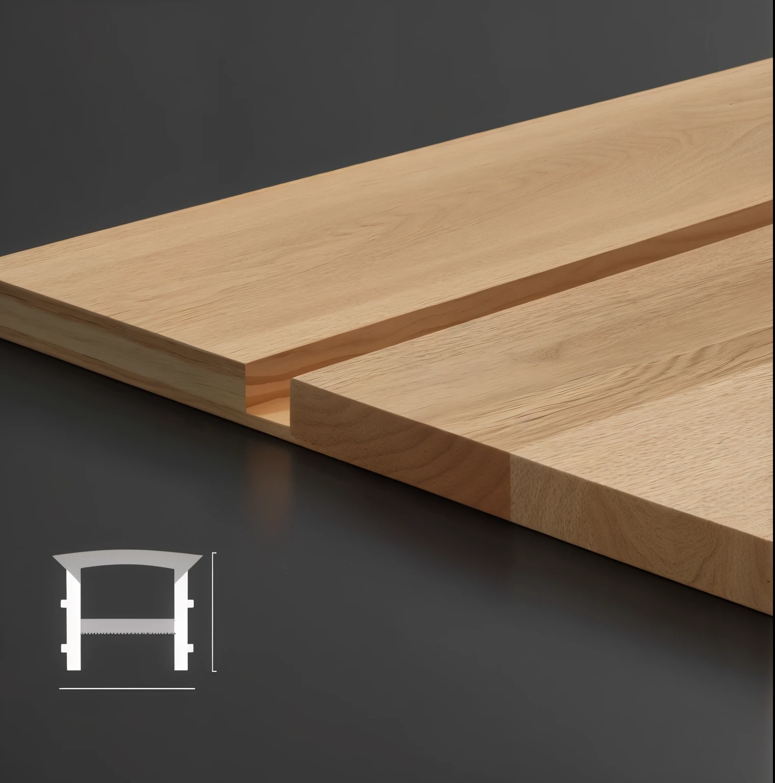 Close-up of a piece of wood,There's a saw on it, oak, High-detail product photos, incredible depth, product rendering, Profile close-up view, Low angle isometric rendering, Depicted as 3D rendering, 3 d product rendering, Hyper-realistic rendering, Highly detailed HD photorealistic 8K, straight edges, Detailed product images, amazing depth