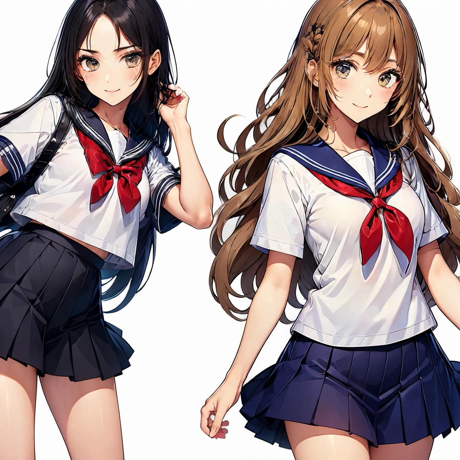 high quality,((2girls,chyuri,snuggling,smile)),Japanese high school student,short sleeve sailor school uniform,