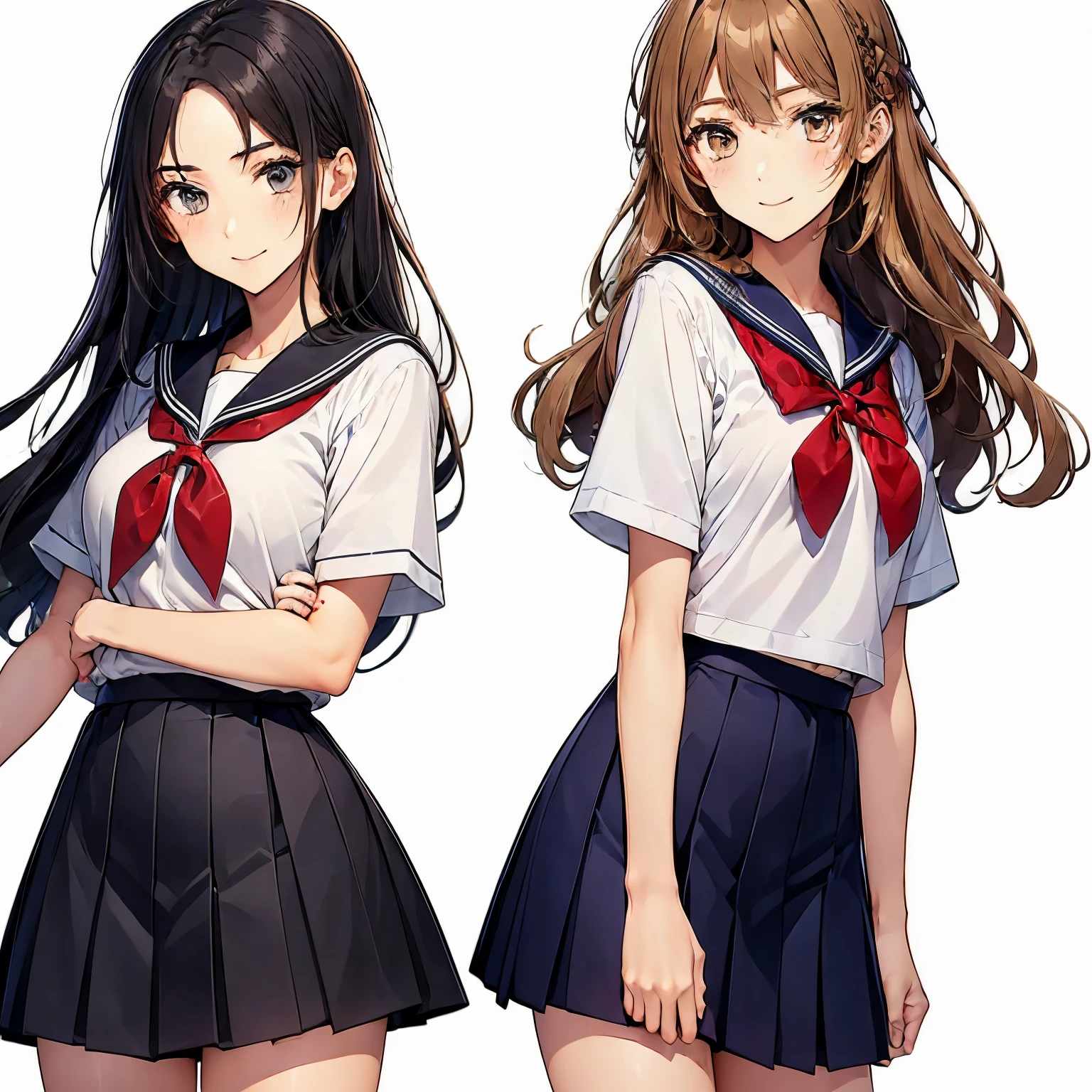 high quality,((2girls,chyuri,snuggling,smile)),Japanese high school student,short sleeve sailor school uniform,