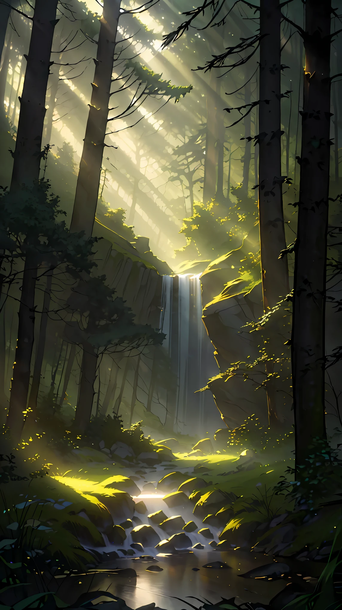  This photograph captures the ethereal beauty of a forest under the light, showcasing the Tyndall effect. As the sun shines through the trees, water vapor creates a mystical atmosphere. The distant glow adds to the intrigue of this enchanted forest, making it a perfect setting for exploration and adventure.