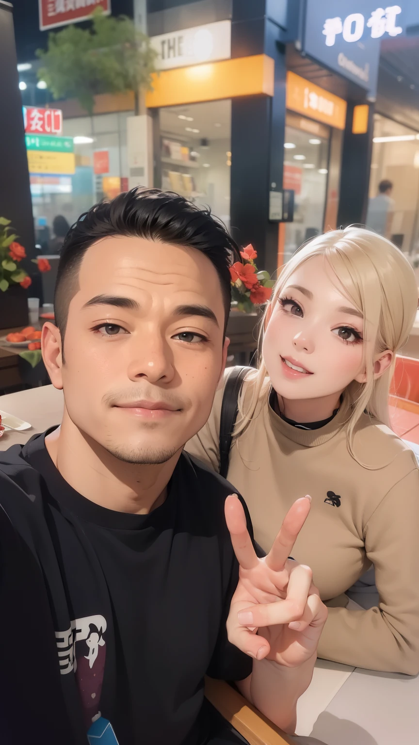there is a man and woman sitting together at a table, 8k selfie photograph, shot on nikon z9, happy couple, lovely couple, with her long, 4 k post, 4k post, couple, from 8 k matte, in love selfie, wpol and sarasti, with accurate face, picture, portrait shot 8 k