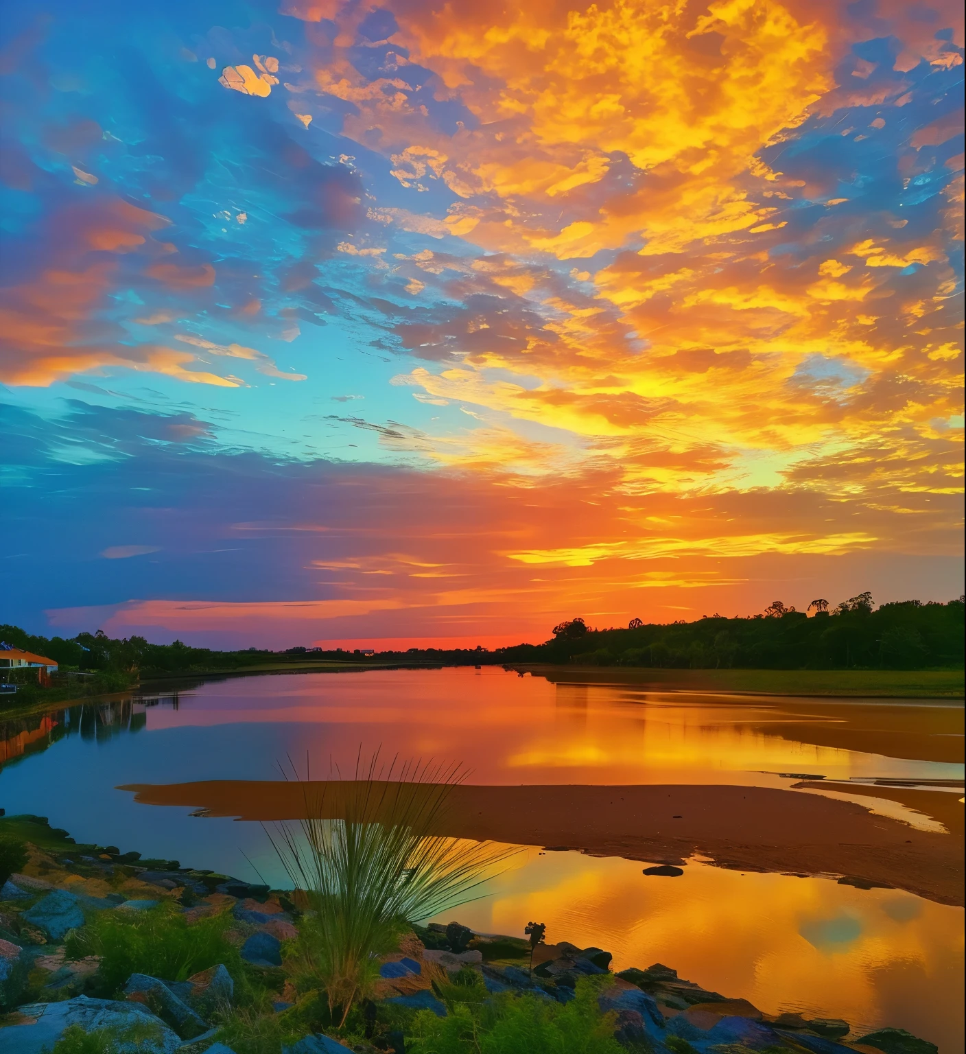 Lake view with the sunset as the background, Colorful sunset, vibrant sunset, colored photo, colorful sky, spectacular sunset, Colorful glow, The most beautiful sunset, amazing sunset, colors of the sunset, Large color images, Sunset colors, Vibrant and Colorful, serene colors