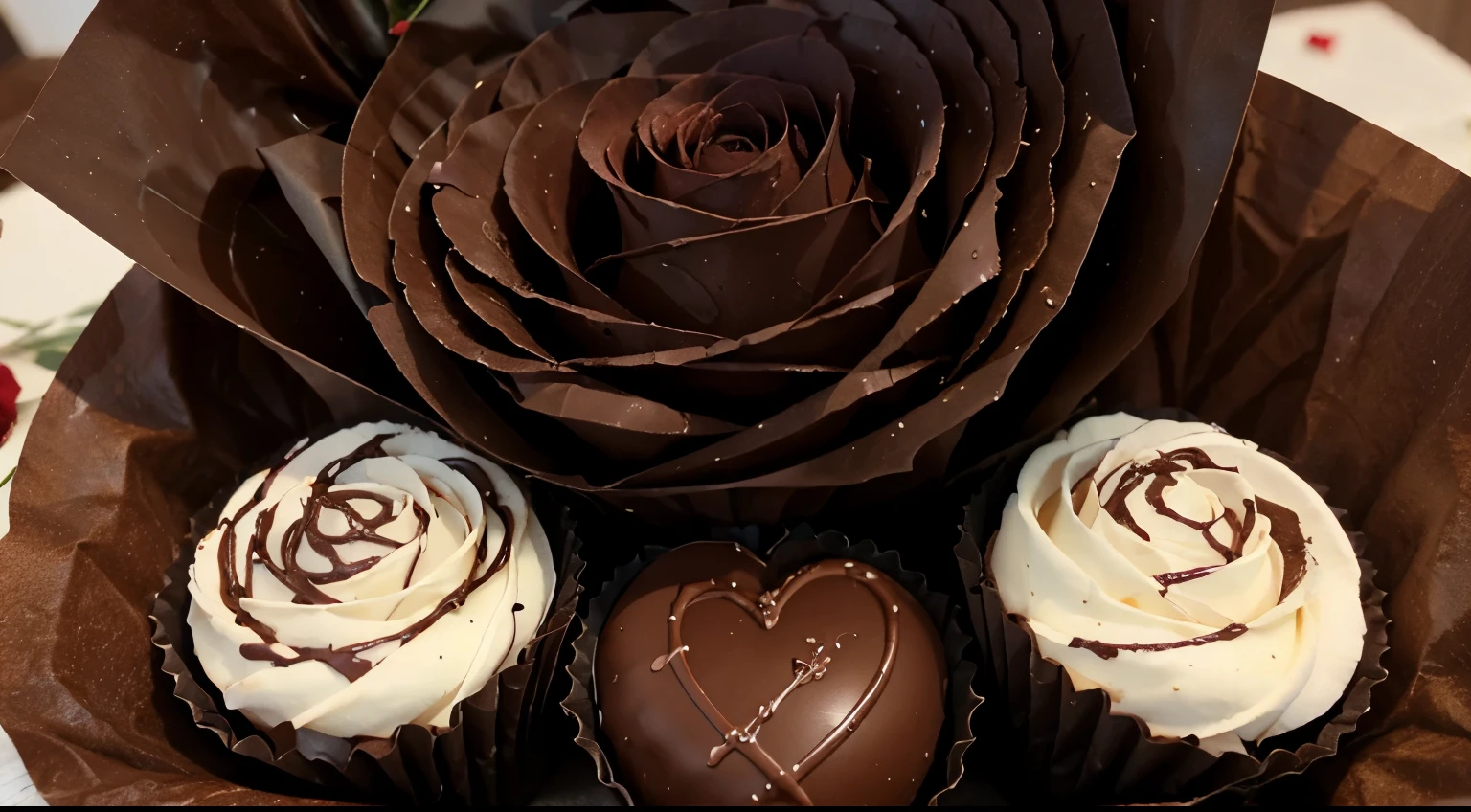 Chocolate and Roses: A close-up image of chocolates and a bouquet of red roses, classic symbols of affection.