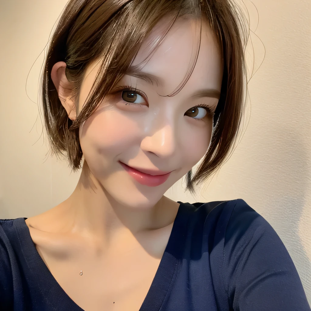 ((highest quality, 8k, masterpiece: 1.3)), sharp focus: 1.2, beautiful woman with perfect figure: 1.4, slim abs: 1.2, (short hairstyles,: 1.2)), (wet white button long shirt: 1.3), rain: 1.3, street of night: 1.2, wet body: 1.1, night、 Highly detailed face and skin texture, fine eyes, double eyelid, big breasts, smile, Show your collarbone、beautiful clavicle、Berry Short、