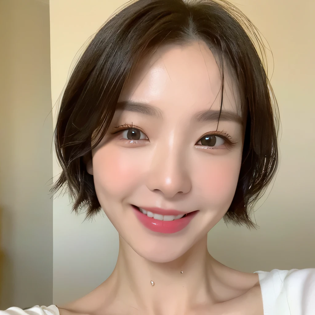 ((highest quality, 8k, masterpiece: 1.3)), sharp focus: 1.2, beautiful woman with perfect figure: 1.4, slim abs: 1.2, (short hairstyles,: 1.2)), (wet white button long shirt: 1.3), rain: 1.3, street of night: 1.2, wet body: 1.1, night、 Highly detailed face and skin texture, fine eyes, double eyelid, big breasts, smile, Show your collarbone、beautiful clavicle、Berry Short、