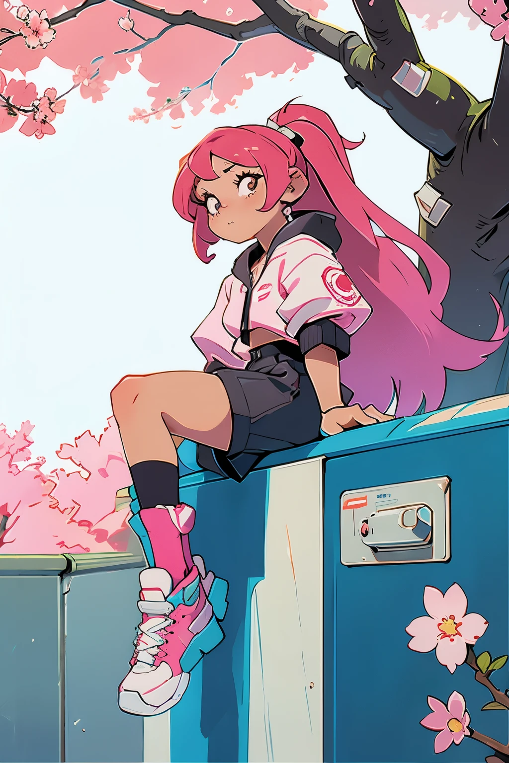 Graffiti cartoon, Graffiti, wall, full image, High resolution and high contrast, simple, girl, Cherry blossoms