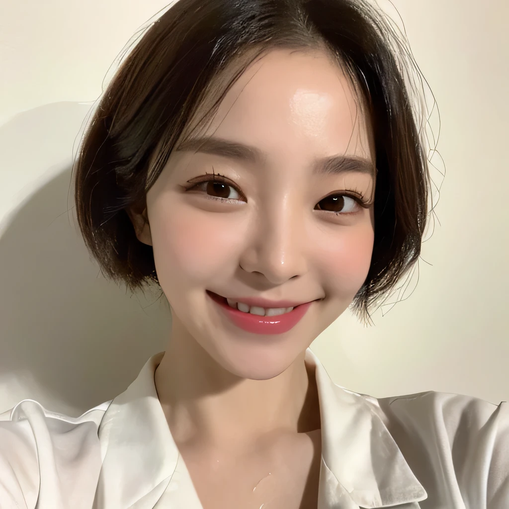 ((highest quality, 8k, masterpiece: 1.3)), sharp focus: 1.2, beautiful woman with perfect figure: 1.4, slim abs: 1.2, (short hairstyles,random color: 1.2)), (wet white button long shirt: 1.3), rain: 1.3, street of night: 1.2, wet body: 1.1, night、 Highly detailed face and skin texture, fine eyes, double eyelid, big breasts, smile, Show your collarbone、beautiful clavicle、Berry Short、