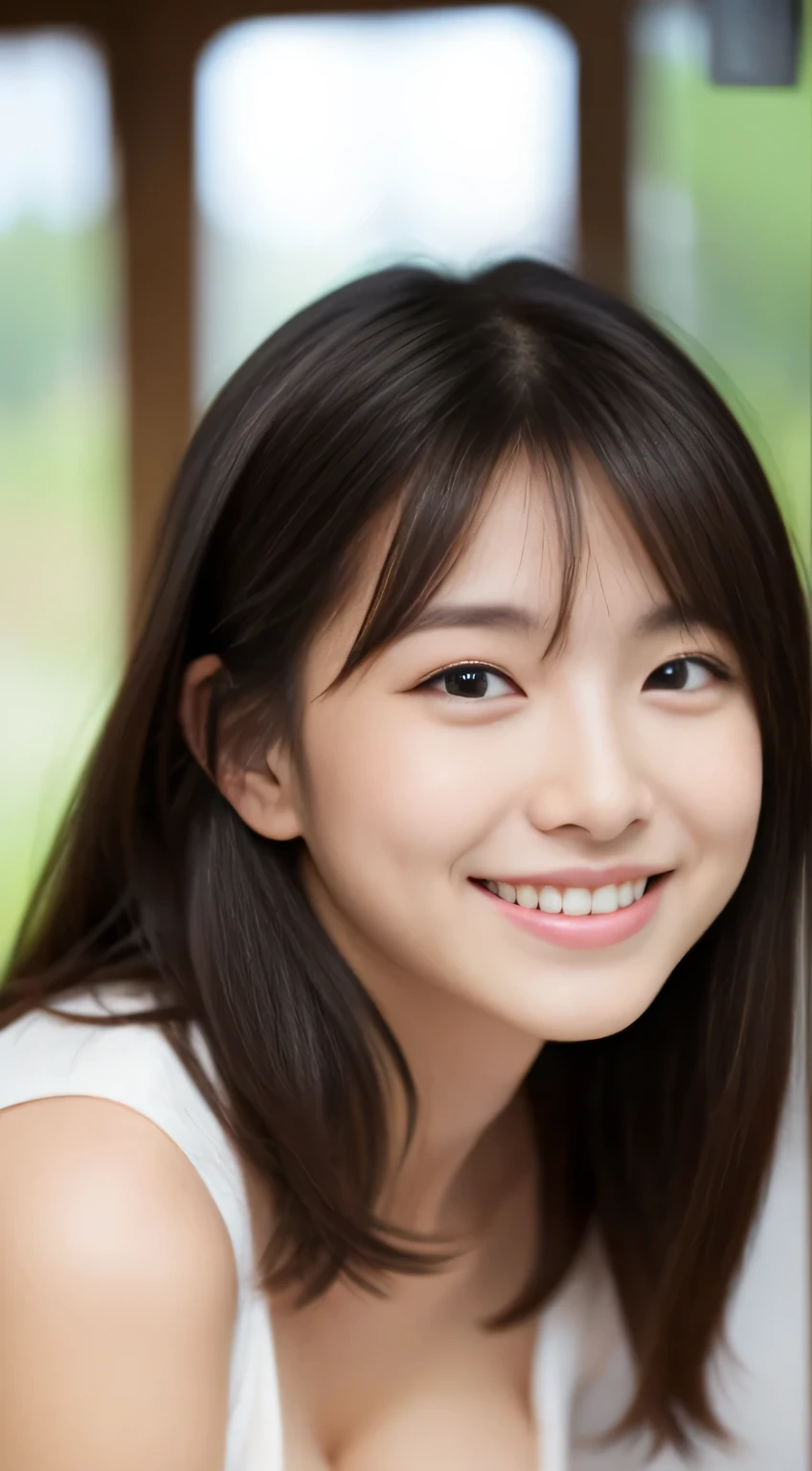 Japanese ),((beautiful girl)),cleavage,An expression that imagines something pleasant:1.2,(perfect body beauty:1.2),((perfect body)),(shy smile),beautiful teeth,