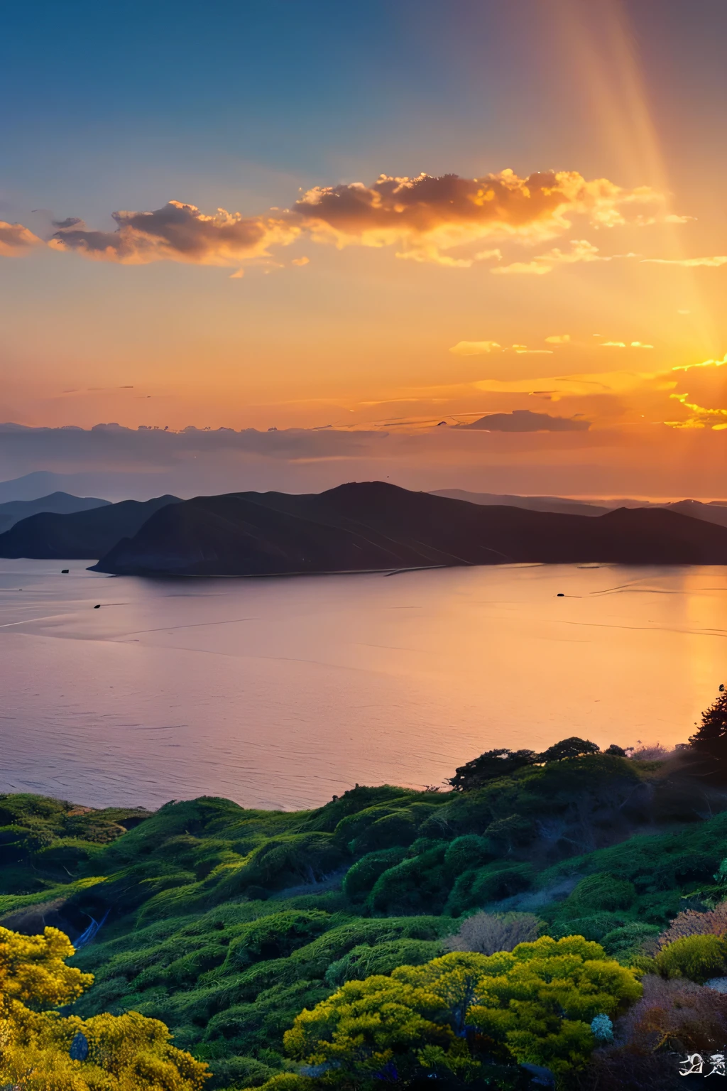 "8K high resolution, seascape with sunset background, A work depicting the setting sun on the horizon using the rule of thirds."
"At 1920x1080 size, a幻想的な forest landscape based on blue, enveloped in幻想的な light"
"in bright colors, A landscape where cherry blossoms dance according to the rule of 9"
