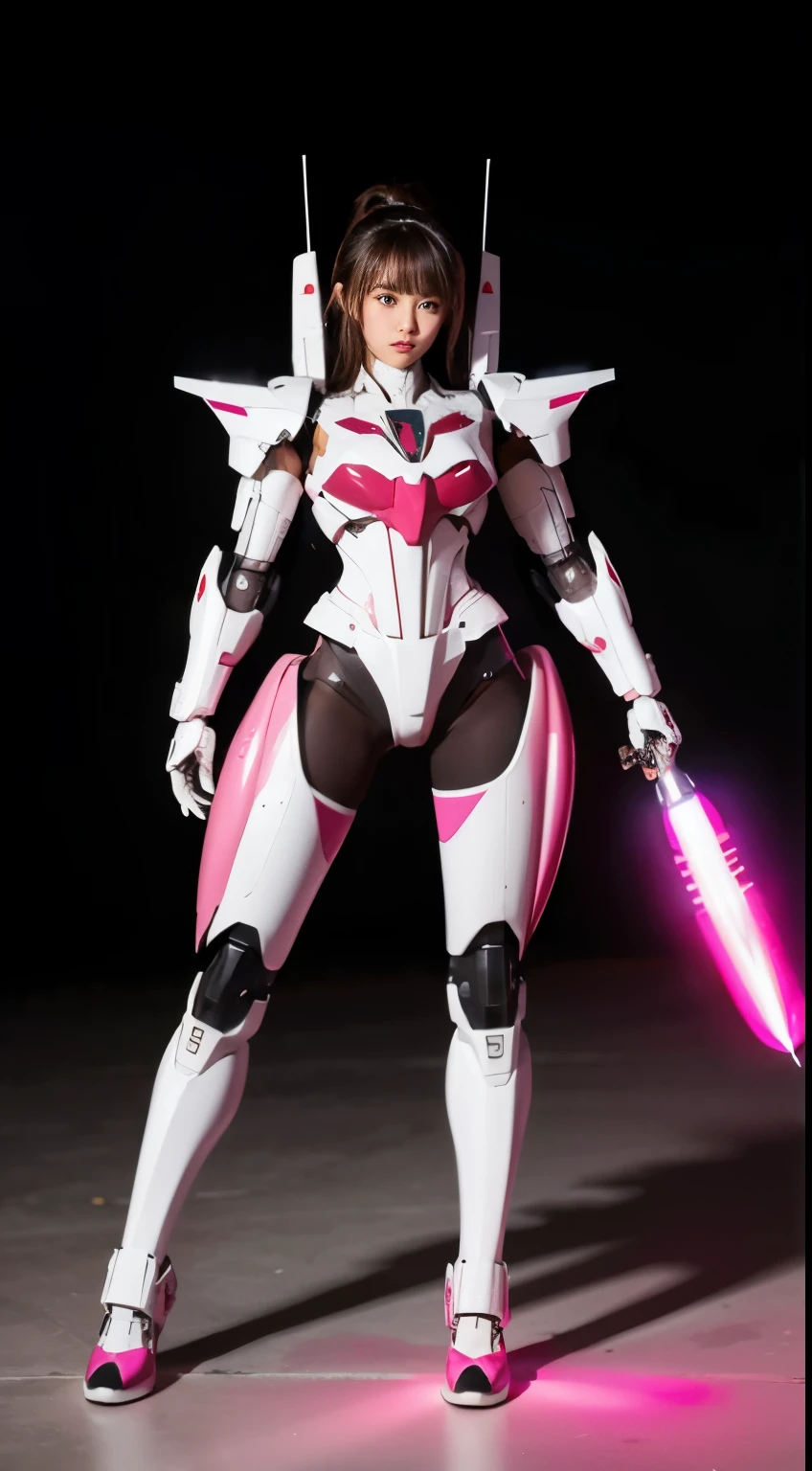 mecha girl, pink and white, Cool lighting, full body