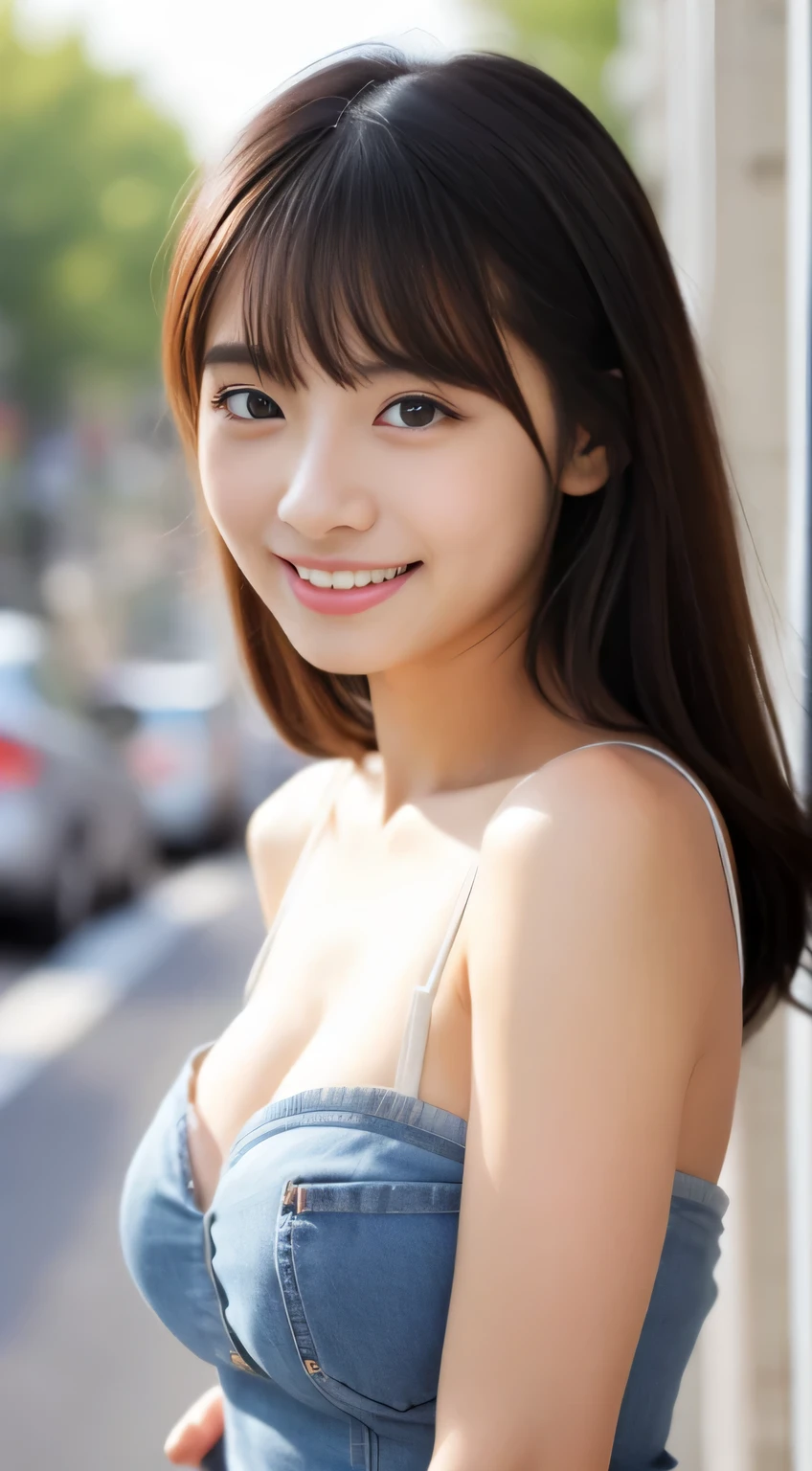 Japanese ),((beautiful girl)),cleavage,An expression that imagines something pleasant:1.2,(perfect body beauty:1.2),((perfect body)),(shy smile),beautiful teeth,