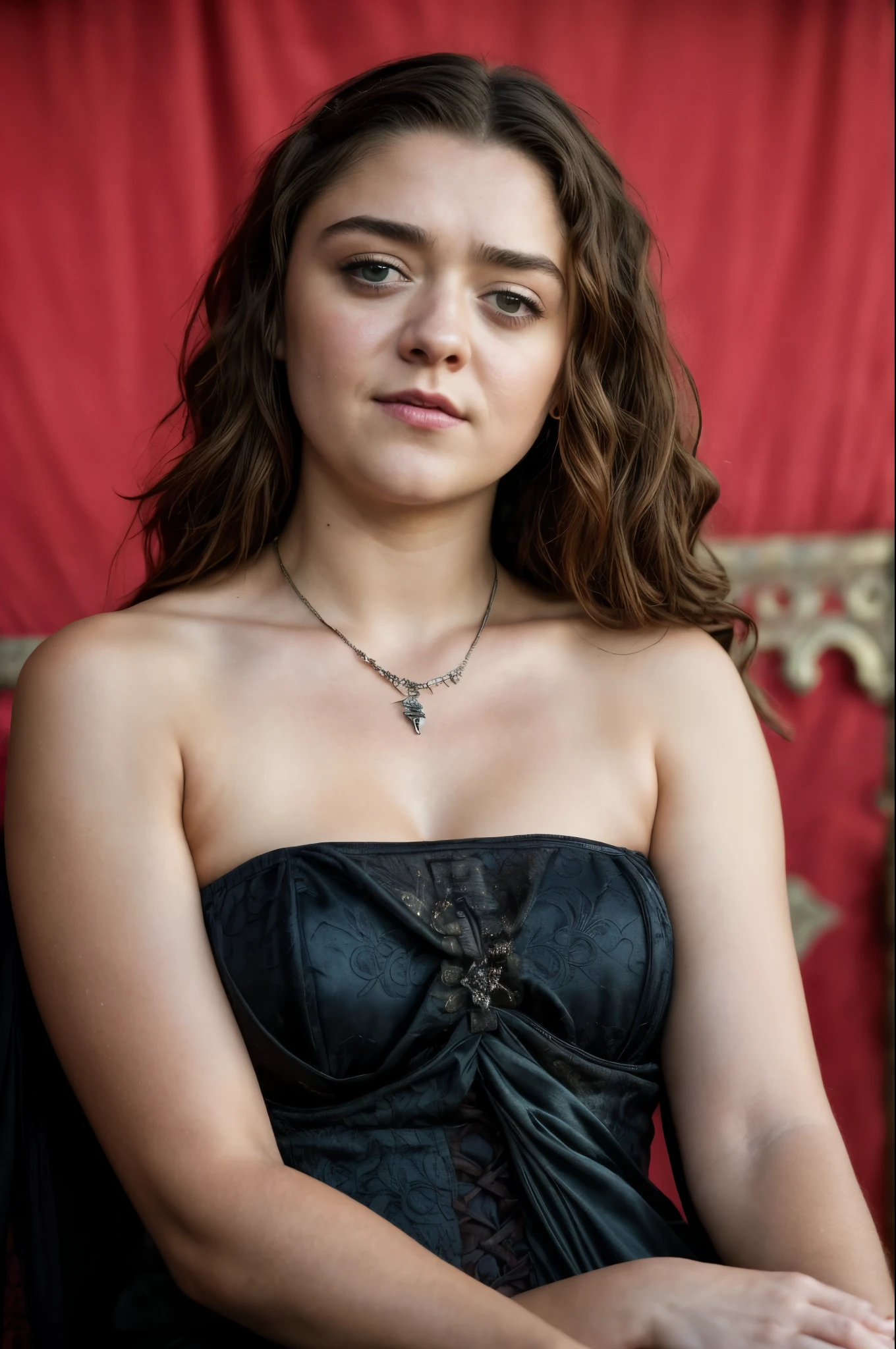 Foto RAW, Arya Stark, Extremely gorgeous lady, Arya Stark PLAYED BY MAISIE WILLIAMS, Queen Arya Stark, she  a mature woman now, milf, sexy mediaeval battle dress, gladiator woman, body, 40 years old Woman, Roman slave dress, cotton dress, busty mediaeval costumes, body revealing costumes, perky breast, big natural breast, erotic costumes, lusty physique, seductive figure can capture every people's attention, Game of thrones costumes, revealing captivating figure, Mediaeval costumes, revealing clothes, A tomboy, she would rather fence than dance, warrior queen , game of thrones screen caps, Game of Thrones Series, (pele altamente detalhada: 1.2), 8k UHD, DSLR, soft-lighting, alta qualidade, grain of film, Fujifilm XT3, flawless picture, highly detailed, detailed Beauty, intricate, 32k, sharp picture,