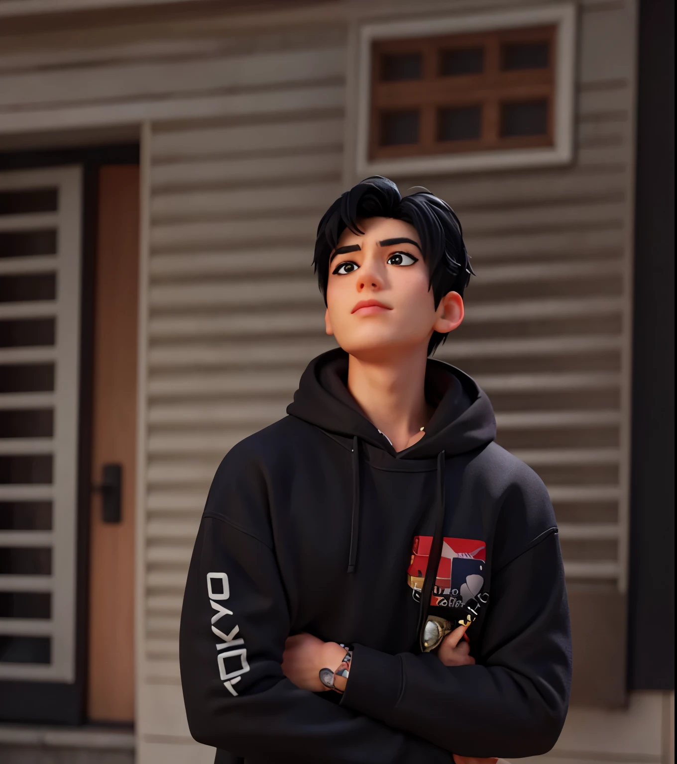 give it cartoonish anime look with attractive face and black hair, It's a boy so keep the hair short and make it perfect