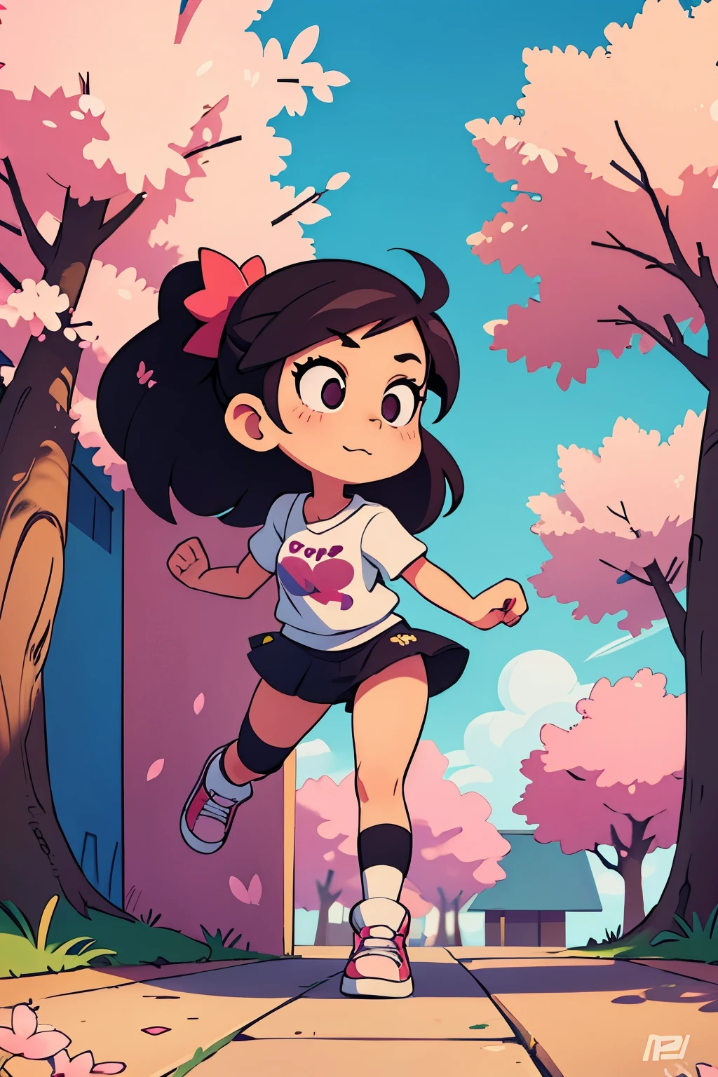 Graffiti cartoon, Graffiti, wall, full image, High resolution and high contrast, simple, girl, Cherry blossoms