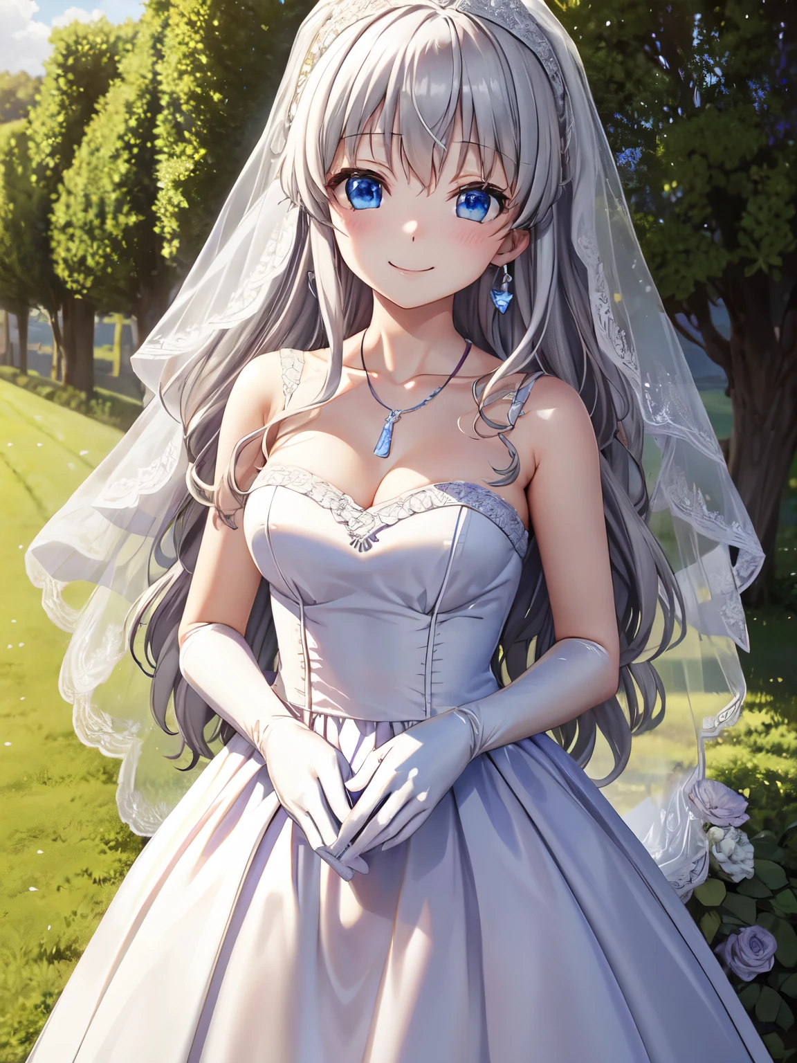 Anime - style image of a bride in a wedding dress in a park - SeaArt AI