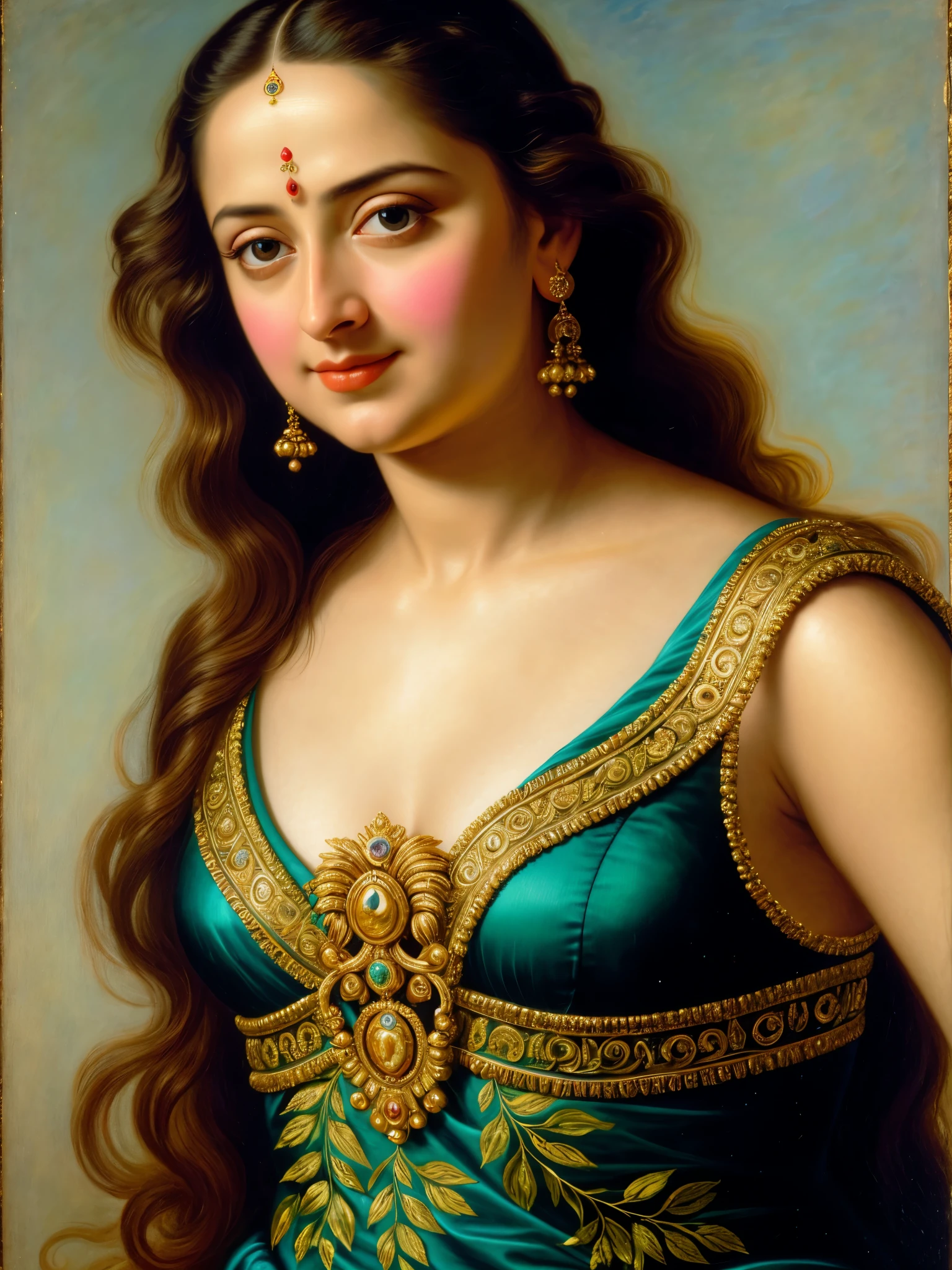 Looks like Anushka Shetty, Masterpiece, Best quality, high clarity eyes, beautifully styled hair, critically flawless,sharp picture, Full portrait, High pixels, perfect face, perfect eyes, beautiful face, perfect hands,perfect fingers, in Peter Paul Rubens style, by Peter Paul Rubens, baroque style, acrylic on canvas, highly detailed, description: "Create a nymph inspired by the tales of Greek or Roman mythology, embodying the essence of a natural element or location, and possessing a unique ability or trait that sets her apart."
