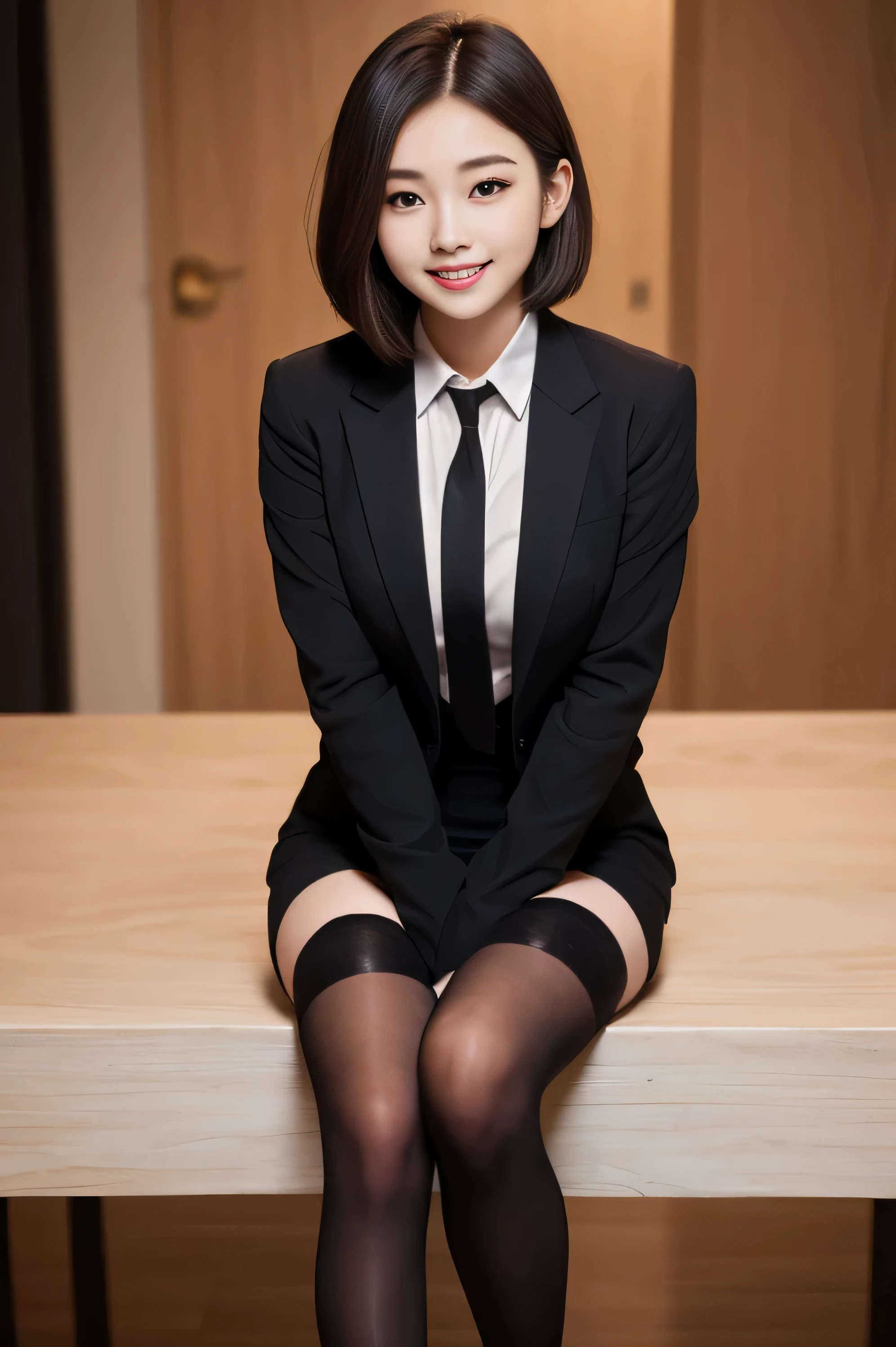 Pure young Japanese girl, wearing dark colors style suits and skirts, (panty), (stockings), vivid makeup, natural black hair styles, sitting in antique gothic style rooms, spread wide legs, sweet smile, sexual attractive, secret temptations, professional portrait photography, 