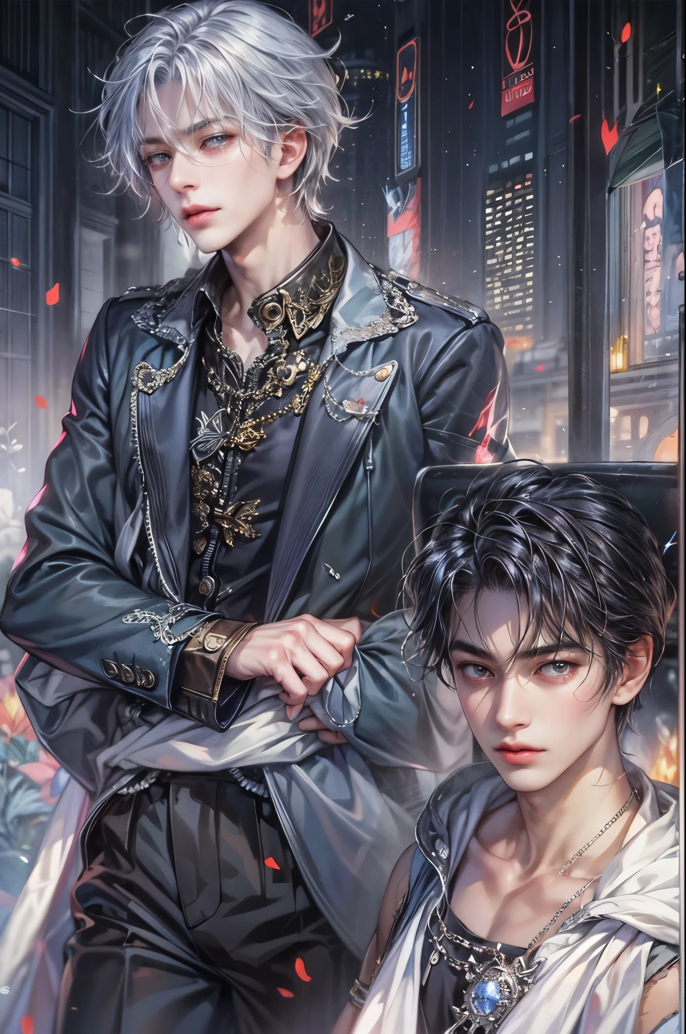 ((Best quality)), ((masterpiece)), (detailed), ((perfect face)), ((halfbody)) handsome face, male, boy, perfect proportions , a male version of the character from date a live anime, detailed scenery background