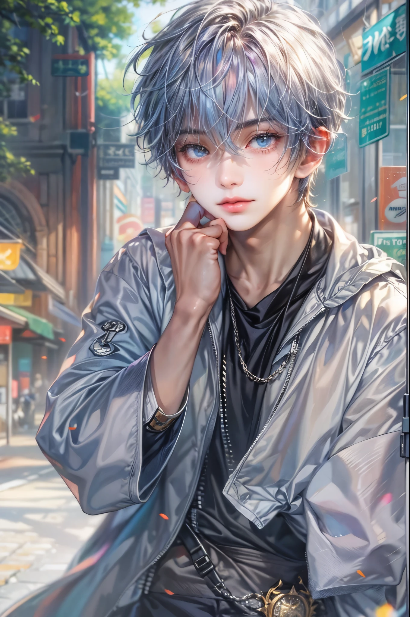((Best quality)), ((masterpiece)), (detailed), ((perfect face)), ((halfbody)) handsome face, male,  boy,  perfect proportions , a male version of the character from date a live anime, detailed scenery background 