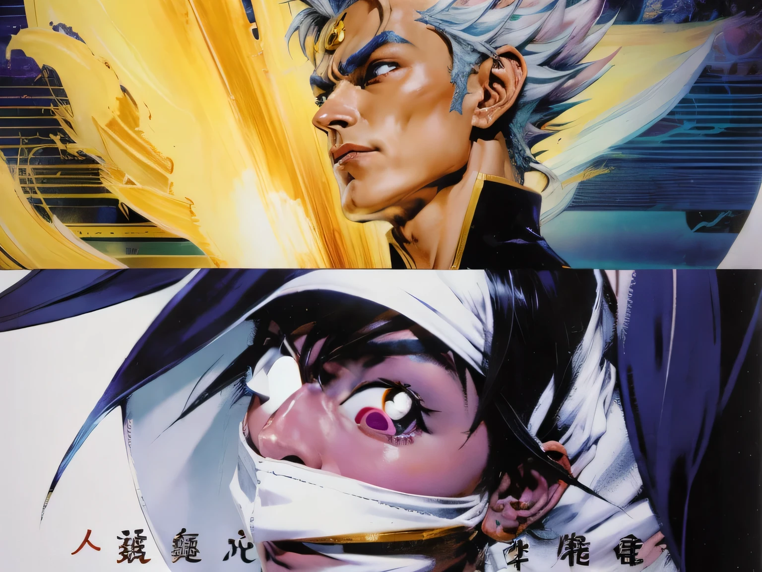 脸上有龙的人的卡通close up, Chinese Ghost Festival, Saint Seiya, prince vegeta, Joseph Joestar, Chiba Yudai, Full color comic visual style, Color comic panel, Broly, extended art, [Sirius], picture, anime cover（Eye details）（close up）