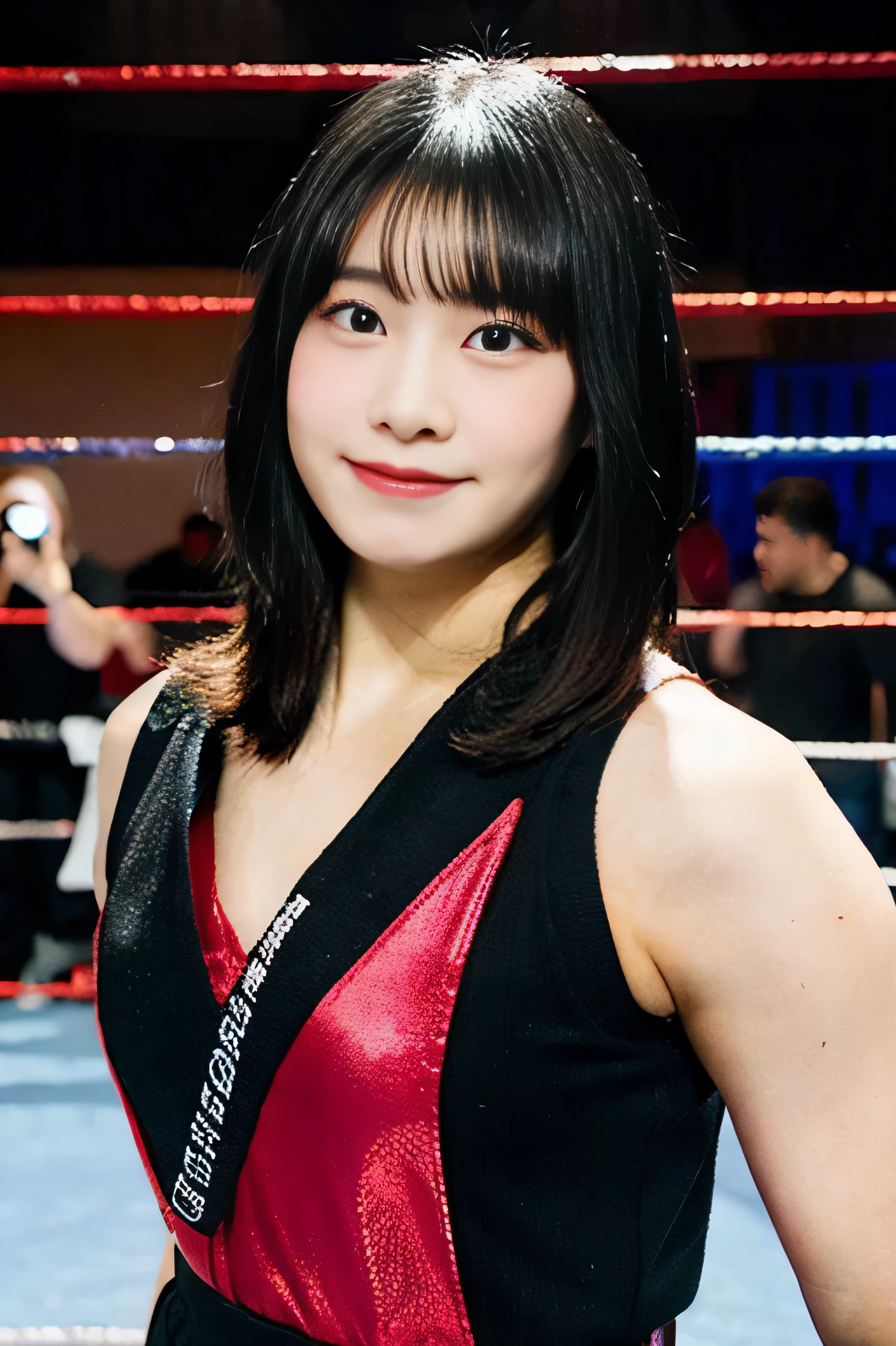 20-year-old、black hair、bob cut、professional wrestler、On the ring