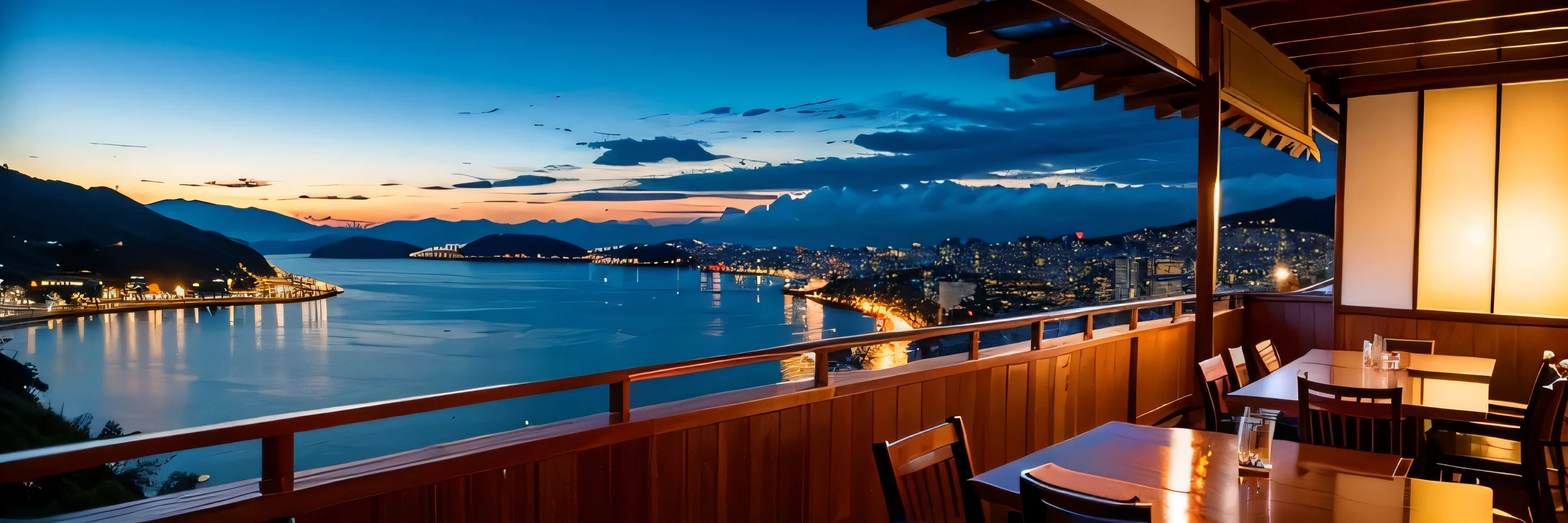 64k, Hmm, highest quality, masterpiece: 1.2), (realistic, photorealistic: 1.37), Spectacular view of the sunset sky and clouds、Amazing mountain views、Japanese sake、Sake Glass、Japanese food、Appetizer、restaurant、table、Champagne、sparkling wine、White wine, slim, wine glass, Very beautiful night view、aegean sea、Greece、Okinawa、hokkaido