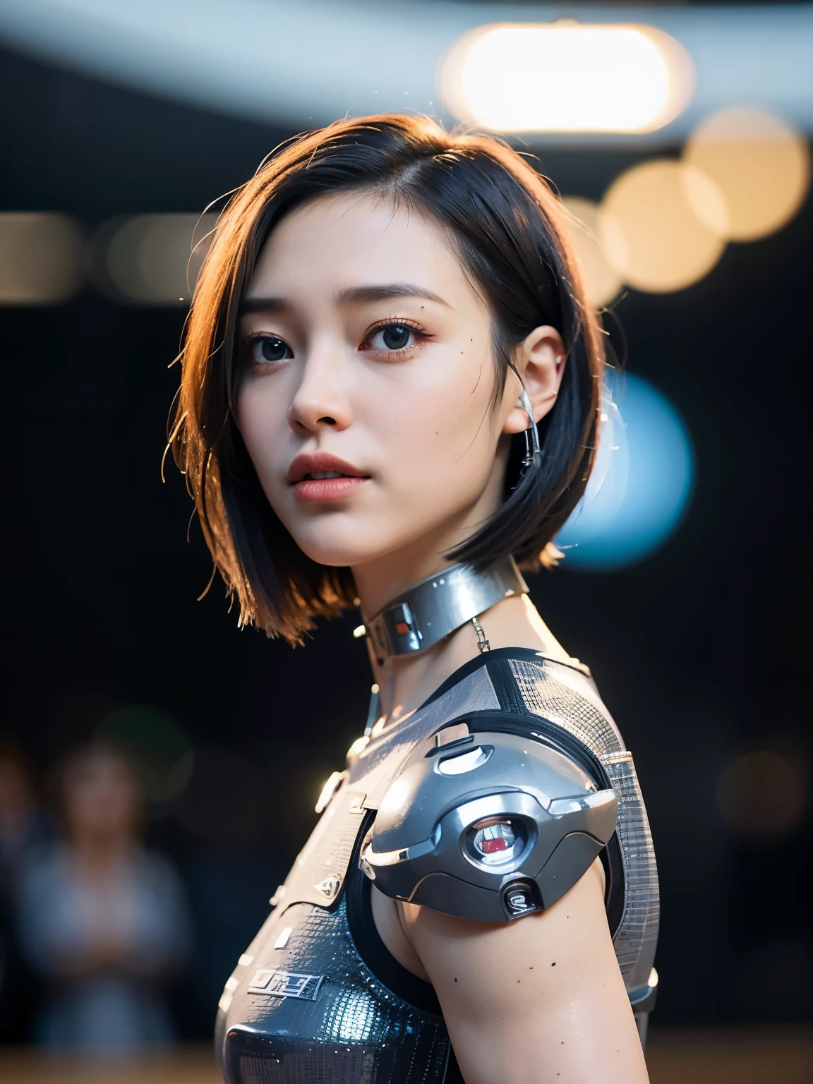 <(photorealistic:1.4), (extremely intricate:1.2)>, <(exquisitely detailed skin), cinematic light, ultra high res, 8k uhd, intricate details, Movie Light, Oil Painting Texture, film grain, dreamlike, perfect anatomy, best shadow, delicate, RAW>, 1girl, short hair, bob hair, silver hair, a beautiful porcelain profile woman android face, (((cyborg:1.1))), robotic parts, 150 mm, beautiful studio soft light, rim light, vibrant details, lace, anatomical, facial muscles, cable electric wires, microchip, elegant, beautiful background, octane render, H. R. Giger style, incredibly absurdres, robot, silver halmet, luxurious cyberpunk, detailed background, sfw:1.8, Sunshine,
<lora:irene_V70:1>
