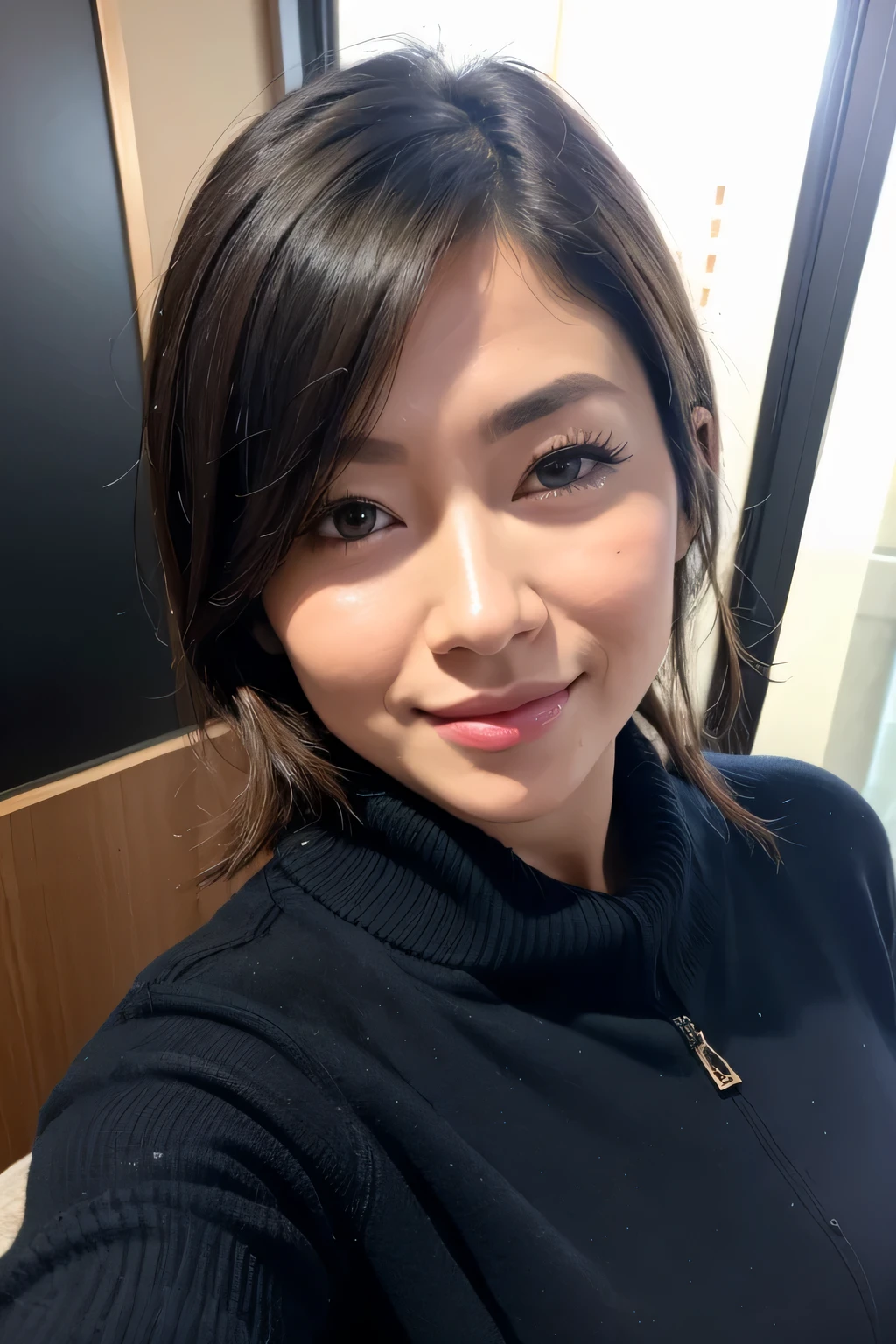 beautiful japanese wife,image of one woman、close up of face、smooth skin、masterpiece、highest quality、8k photo,30 generation women、knit sleeveless,middle-aged women、Bring your face closer to the audience, Oily and glowing skin,sweaty skin,hotel room door,A woman who opens the door and welcomes you.,