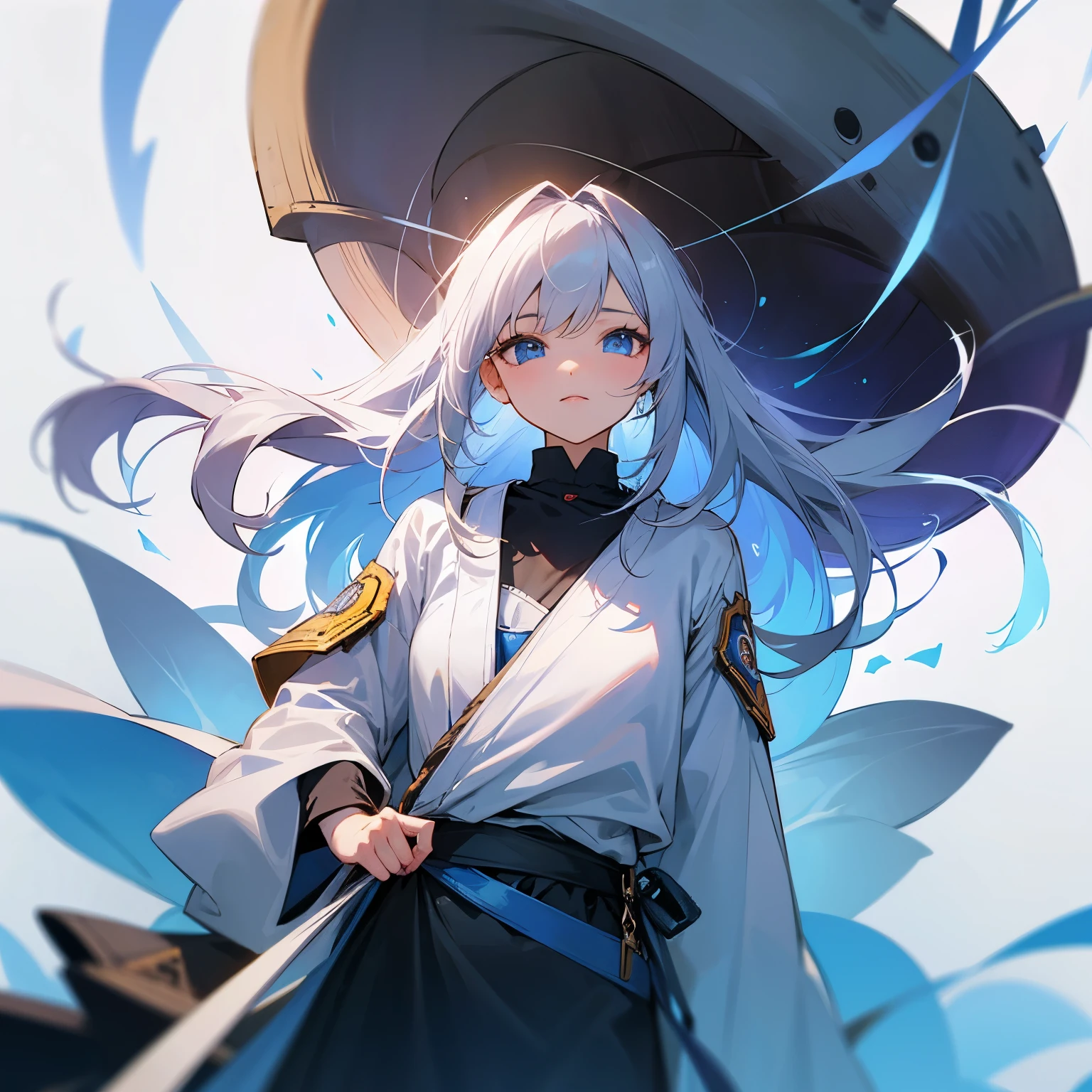 long hair、silver hair、blue eyes