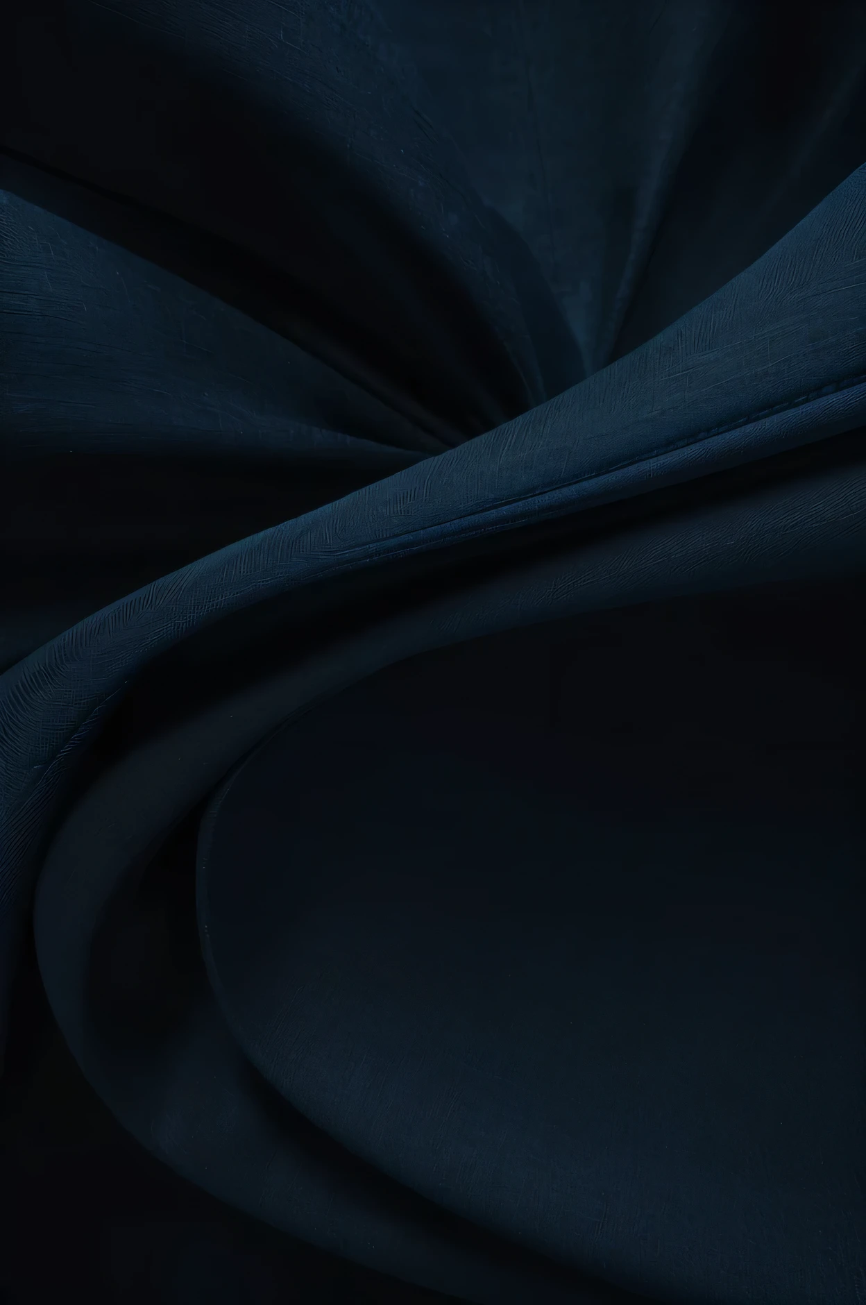 a close up of a blue and black background with a curved design, abstract cloth simulation, abstract design. blue, flowing realistic fabric, winter blue drapery, flowing fabric, soft organic abstraction, silk flowing in wind, dark abstract background, organic flowing background, folds of fabric, beautiful flowing fabric, sleek flowing shapes, dark smooth background