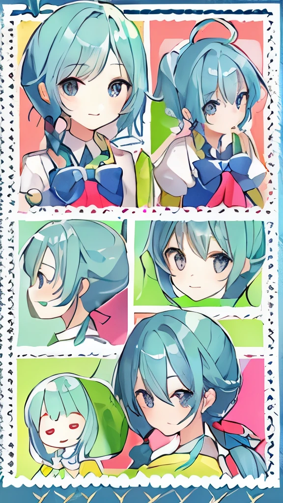 Blue Hair、Ponytail on the left、laughing、Waving、Cat ear、Girl