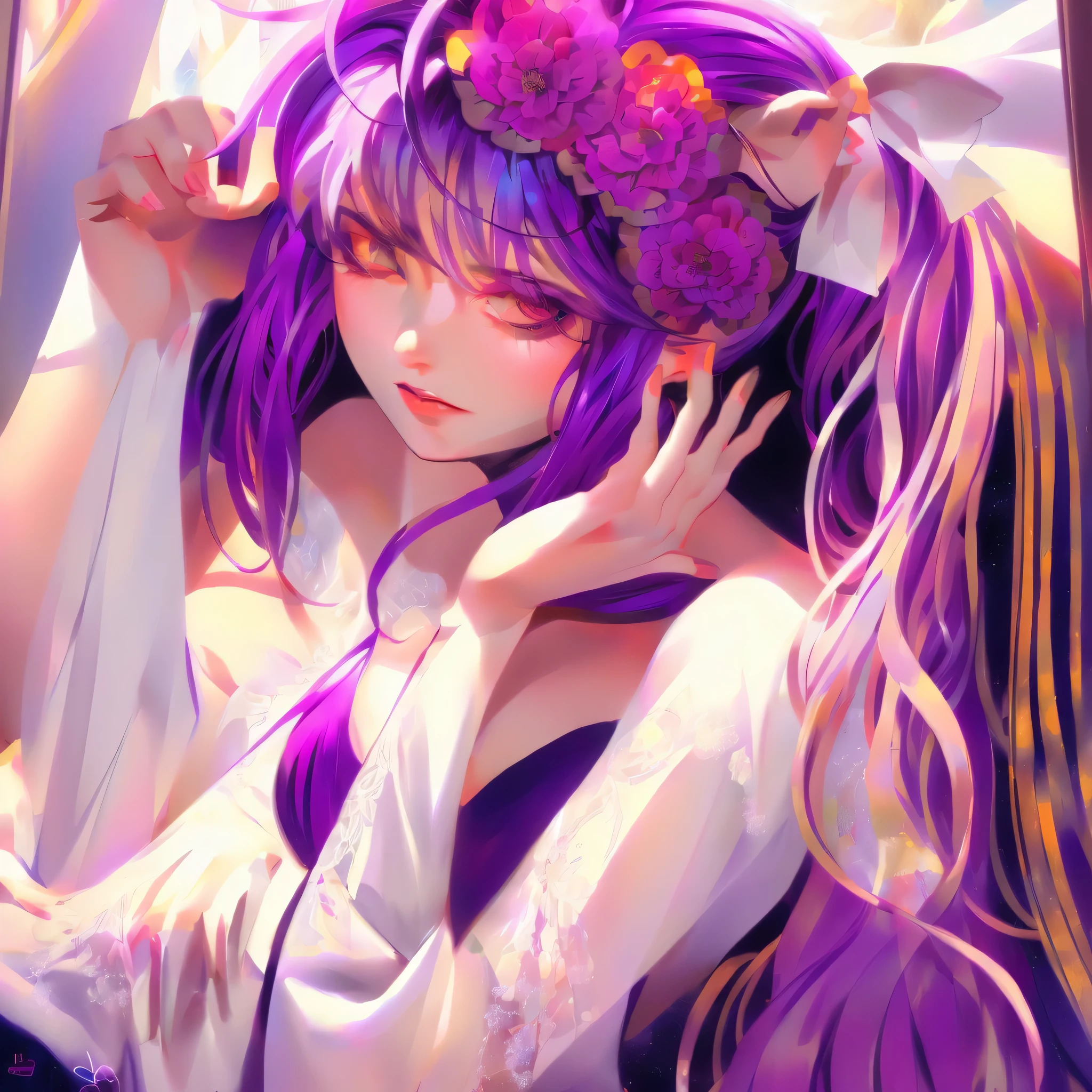 woman with long hair purple hair ,((masterpiece)),((quality)),((Best quality)),((official art))