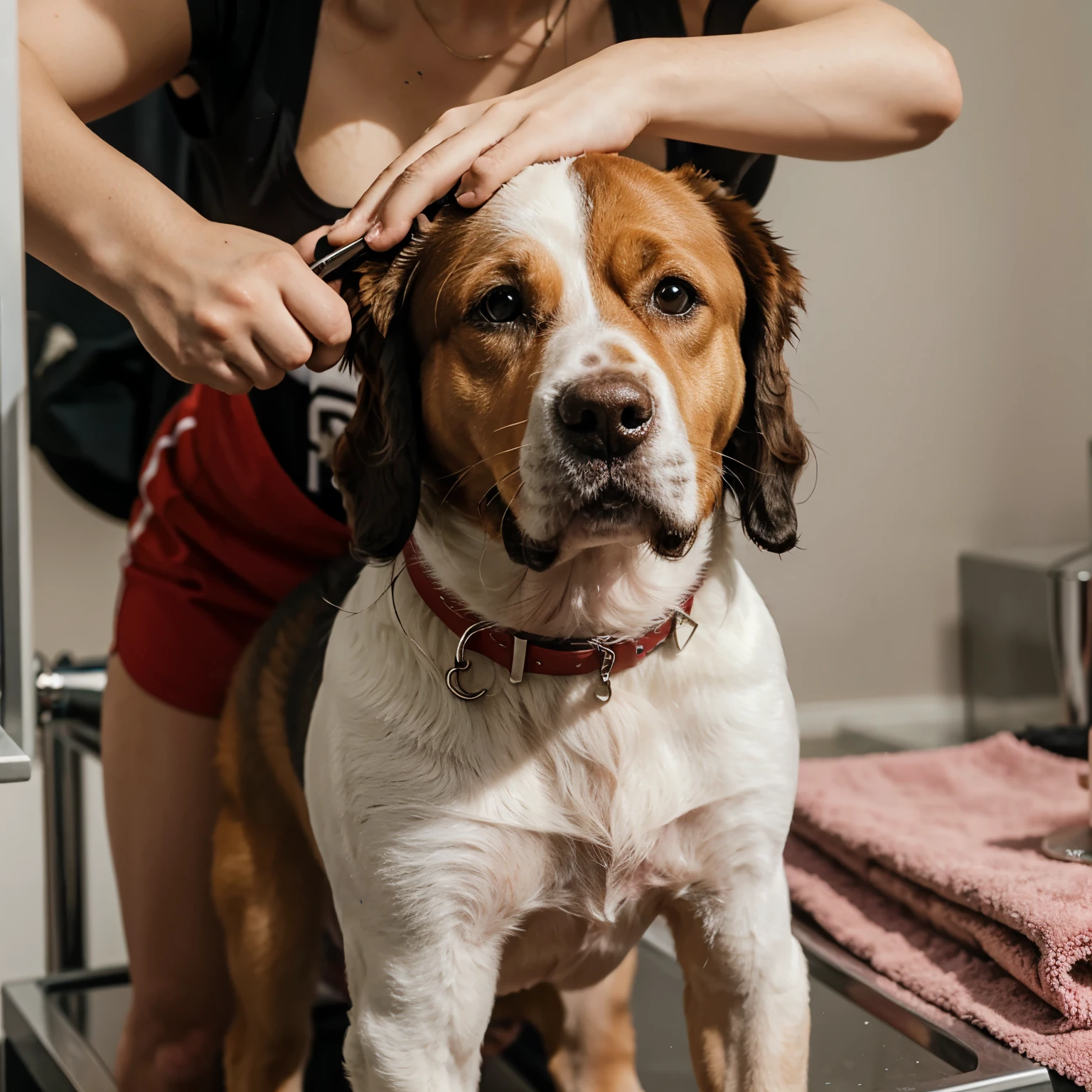 Dog being a model in dog grooming 