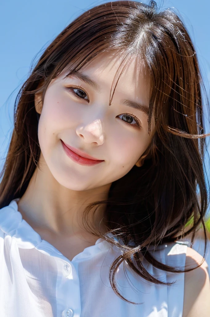 (RAW photo, highest quality)(8k, highest quality, masterpiece: 1.2), Super detailed, super resolution, (realistic, realistic photo: 1.37), portrait, High resolution RAW color photos, professional photos, Beautiful in high resolution, very delicate and beautiful, 8k image wallpaper, amazing details, huge file size, high detailed beautiful girl, Super detailed face, very fine eyes, Very fine skin, very small nose, highly detailed mouth, perfect anatomy, simple background, 1 girl, (20:1.2), 20 generations, pretty girl, bangs, smile, wonderful, dress, realistic body, glowing skin, wavy black hair, baby face, lively face, delicate eyes, source order, look at me, ((positive)), (Fair skin), waist shot, bangs, round face, smile, close up of face, very delicate and beautiful, finely, masterpiece,