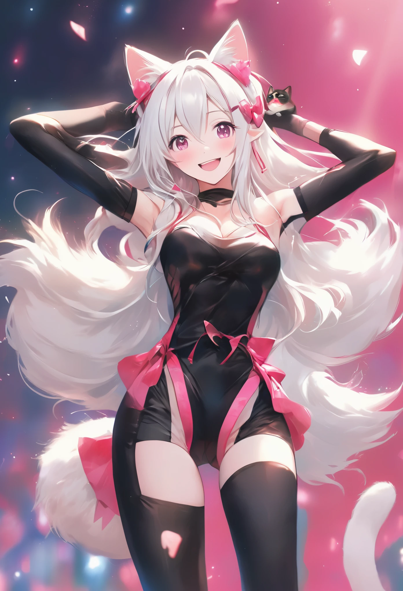 Animal ears、Silver Hair、Pink Eyes、Pink eyes、Small breasts、cute、1 person、Long Hair、Straight Hair、Fluffy tail