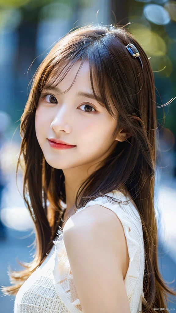 (RAW photo, highest quality)(8k, highest quality, masterpiece: 1.2), Super detailed, super resolution, (realistic, realistic photo: 1.37), portrait, High resolution RAW color photos, professional photos, Beautiful in high resolution, very delicate and beautiful, 8k image wallpaper, amazing details, huge file size, high detailed beautiful girl, Super detailed face, very fine eyes, Very fine skin, very small nose, highly detailed mouth, perfect anatomy, simple background, 1 girl, (20:1.2), 20 generations, pretty girl, bangs, wonderful, dress, realistic body, glowing skin, wavy black hair, baby face, lively face, delicate eyes, source order, look at me, ((positive)), (Fair skin), waist shot, bangs, round face, smile, close up of face, very delicate and beautiful, finely, masterpiece,