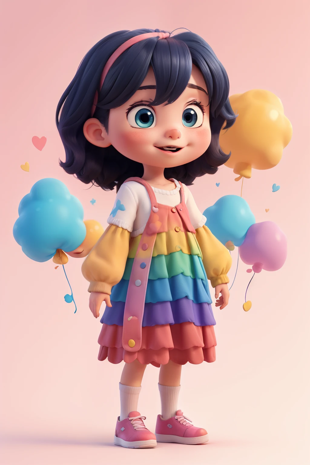 a rainbow painted on a canvas, illustration, animated story, white background and pastel color details, girl 