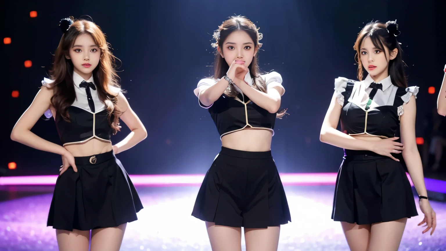 5 beautiful Young Girls Who Love Dance,HD Picture Quality,Background Blur Focus,Uniform Costumes,Realistic Style,Cool Lights on Background