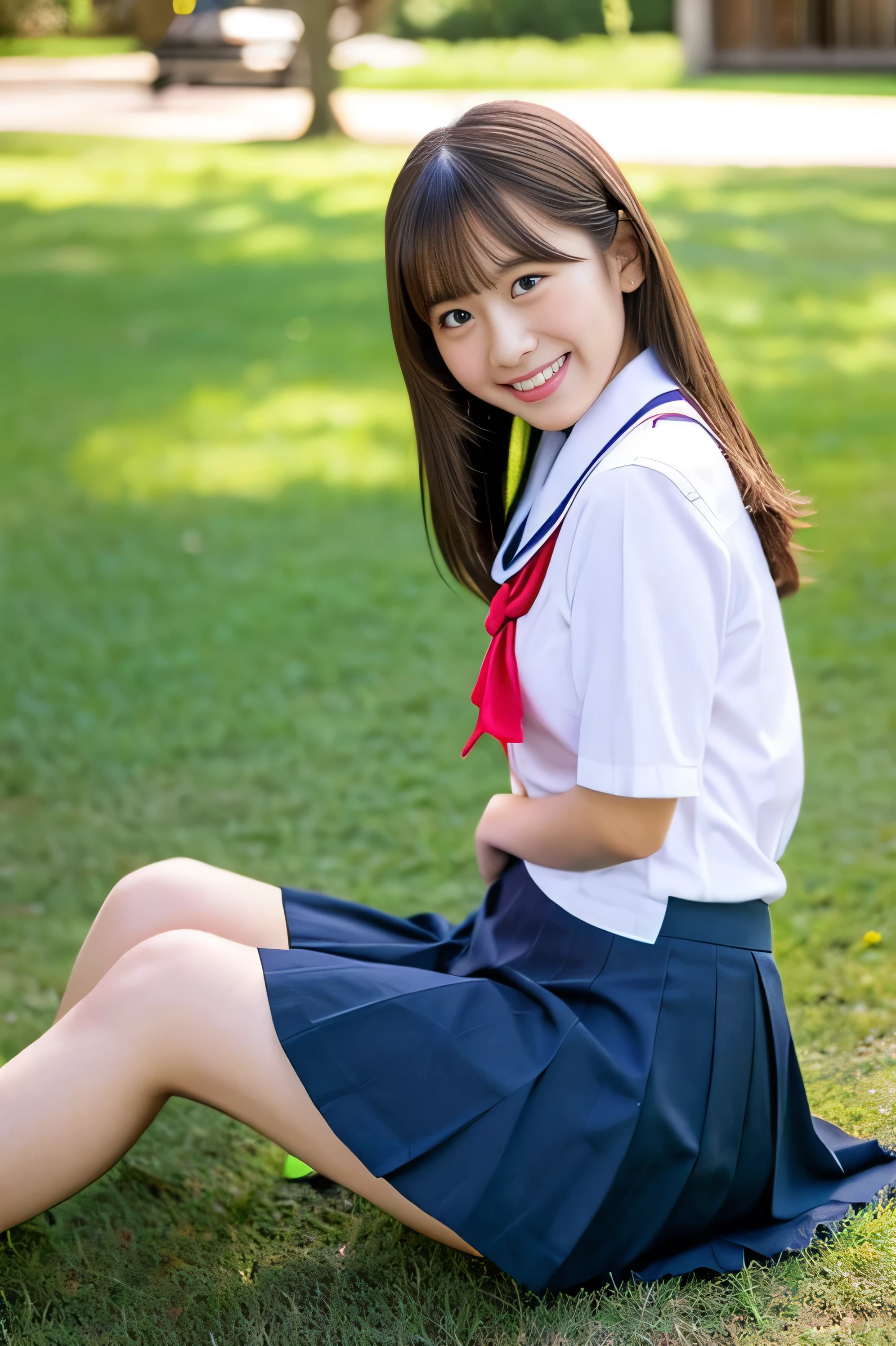 (realistic, photo realistic:1.2), ((highest quality)), move the center of gravity backwards, pretty embarrassing, white panties, (show panties:1.4),Tight Skirt, (Panty shot:1.3), (pull up the skirt:1.3), (squat:1.4), put the heel on the ground, spread your legs a little, squat with your knees up, Attach your ass to the ground, black penny loafers, beautiful face details, real human skin, gentle expression, Front view, angle from below, realistic, photorealistic, cute, short skirt, squat deep on school grounds, cute school girl, Japanese high school girl uniform, sailor suit, whole body,Smile, natural smile, charming smile, enchanting smile, (looking at the viewer:1.2), From before, from below,