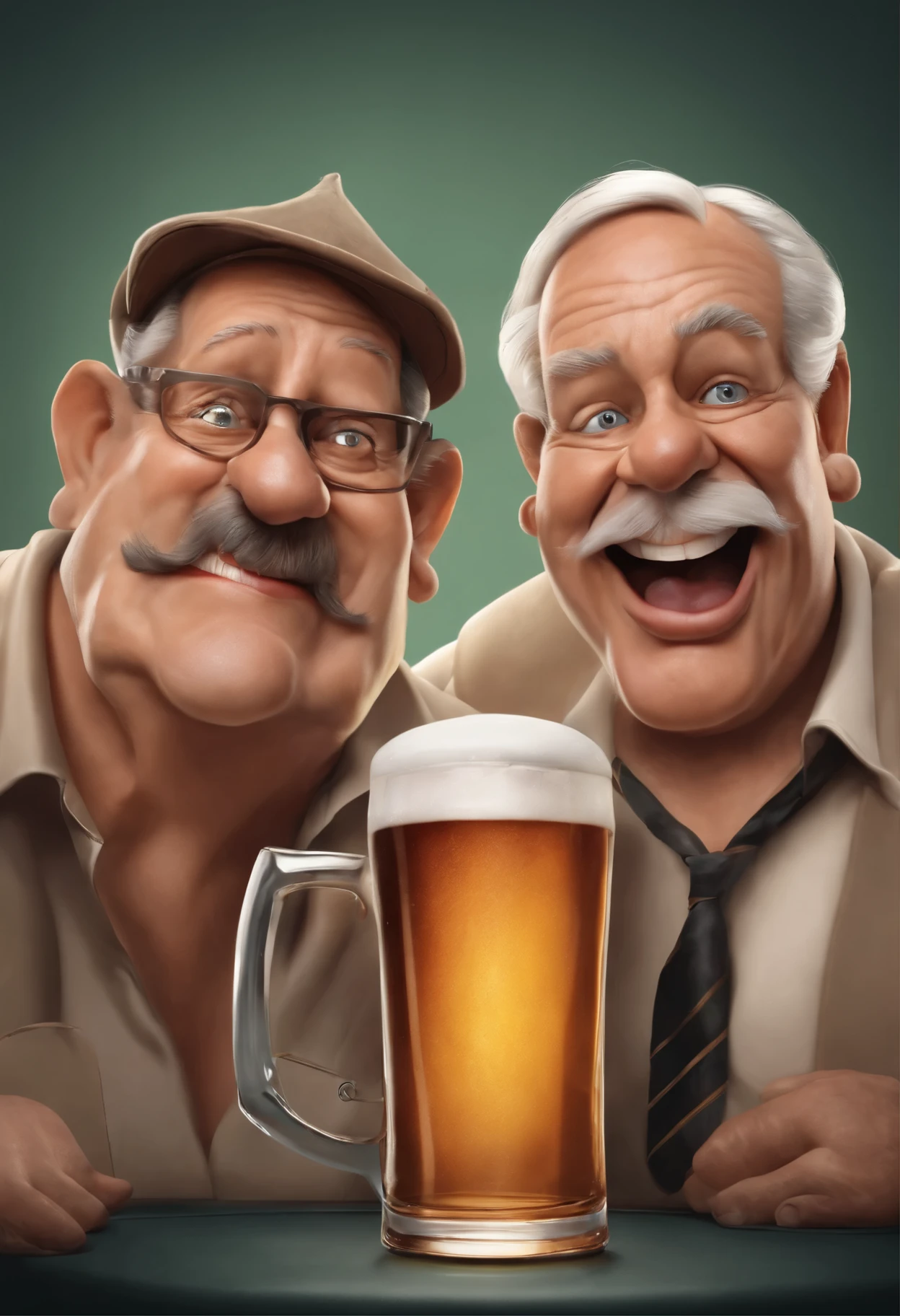 Dois amigos visivelmente embriagados com o corpo totalmente completo , They hold an entire bottle of whiskey and a glass of draft beer each. The faces are contorted into comical expressions, with bulging eyes and tongue sticking out,, estilo de desenho e com um toque caricatural, 8k