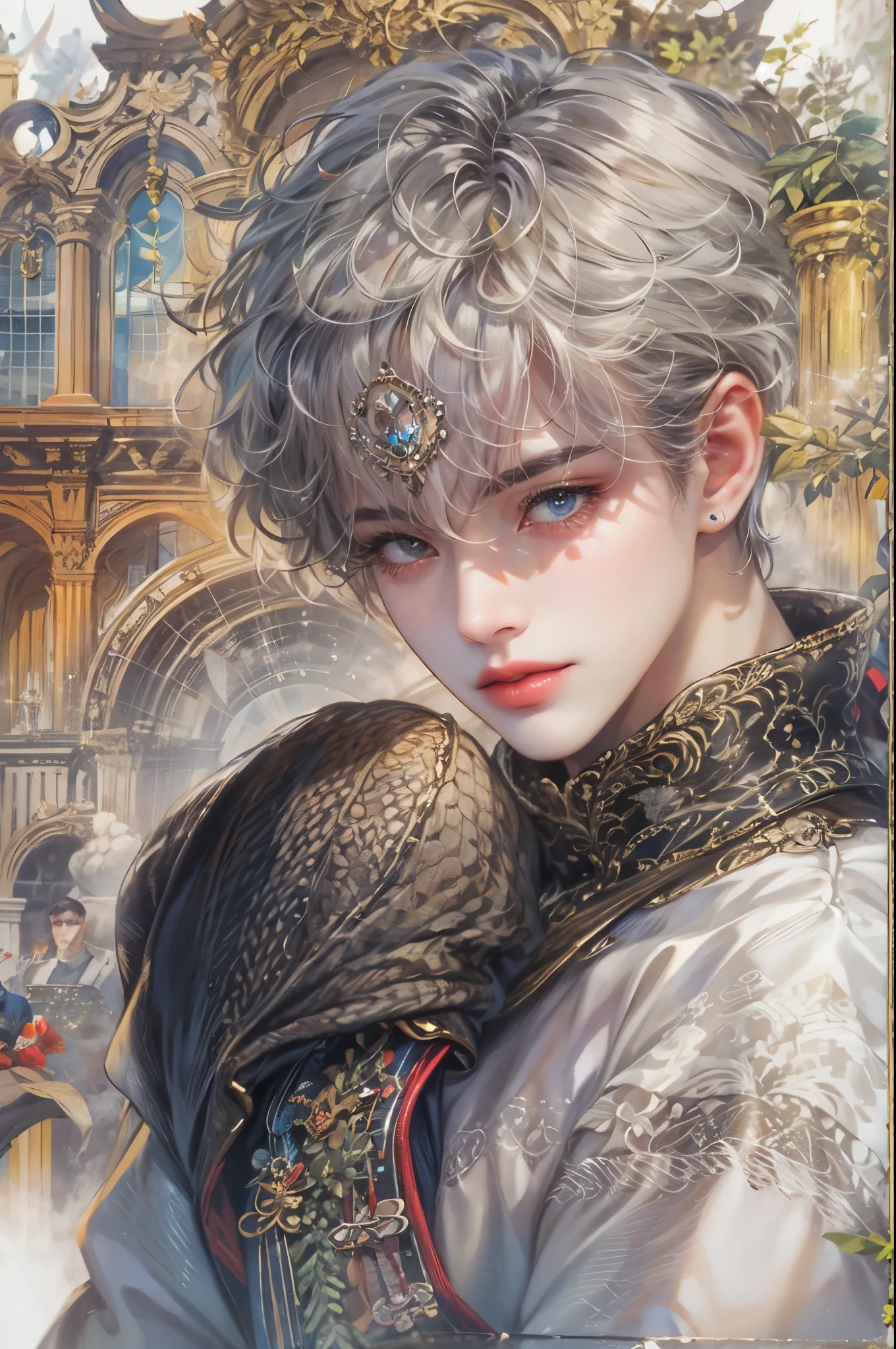 ((Best quality)), ((masterpiece)), (detailed), ((perfect face)), ((halfbody)) handsome face, male, teen boy,  perfect proportions , an artwork created by nardack, casual outfit, detailed scenery background 