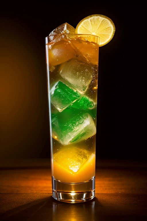 an enchanting cocktail featuring a remarkable Tyndall effect, where light dances through the different layers, illuminating the glass with a mystical and elegant glow