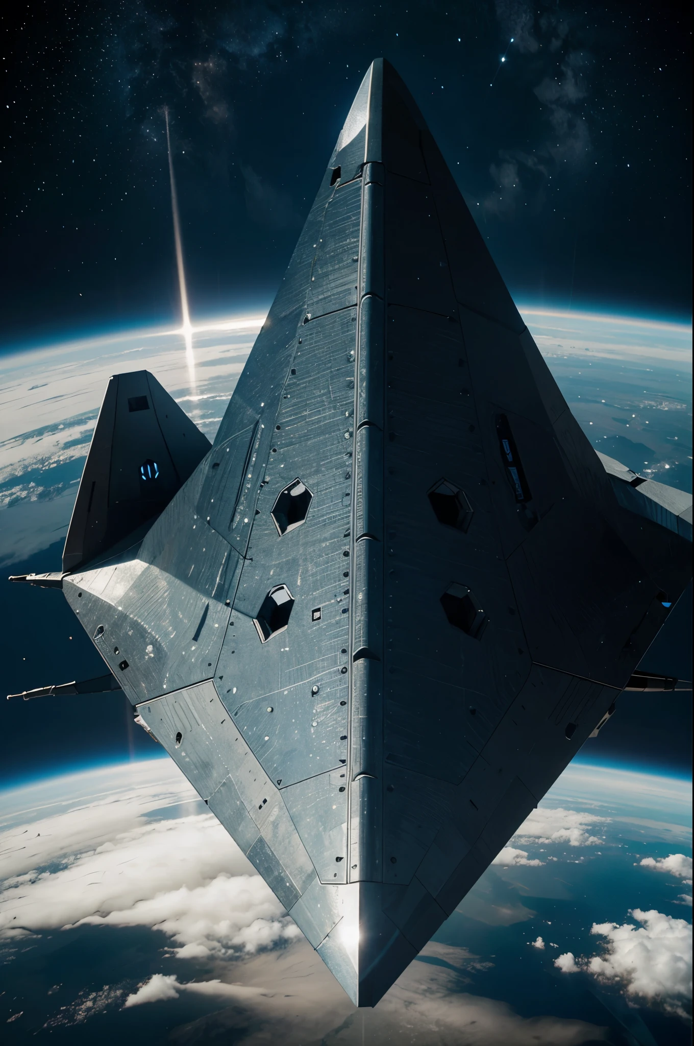 create a spaceship in space based on the shape of an arrowhead